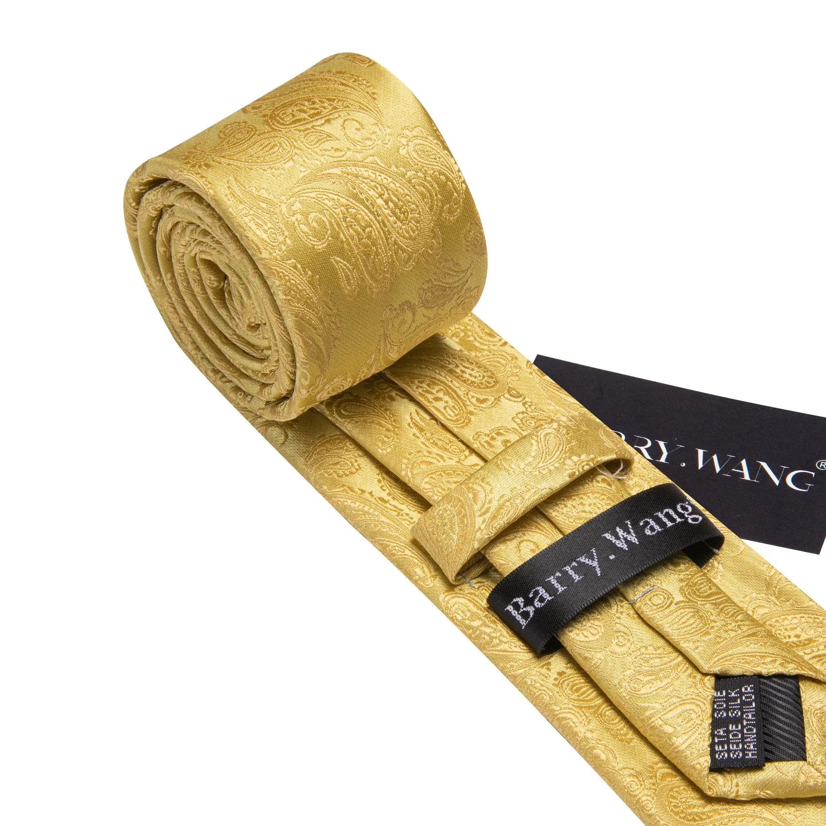Barry. Wang Mens 63 Inches XL Ties Gold Paisley Silk Hanky Cufflinks Set sold by Barrywang product image thumbnail 3