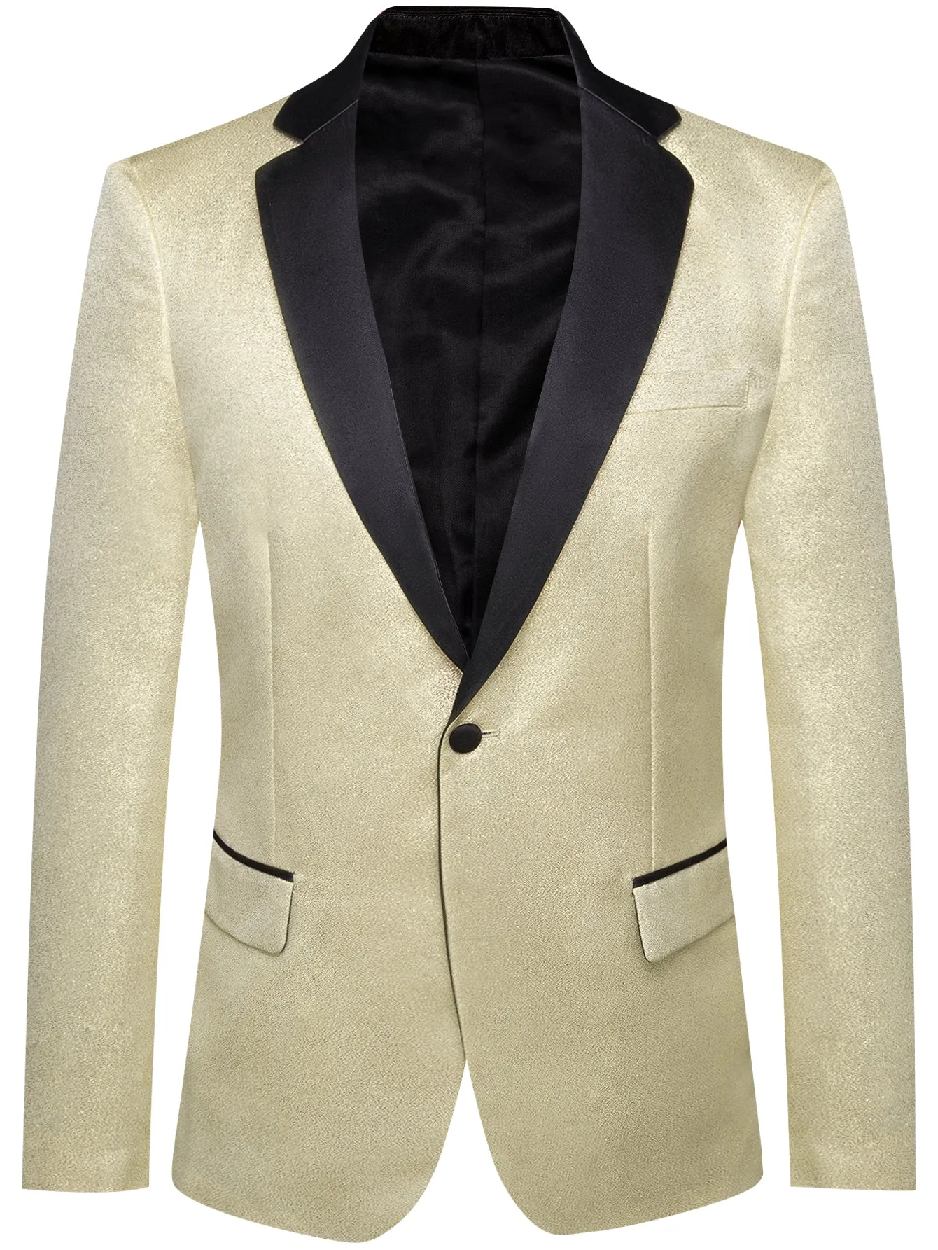 Barry. Wang Men's Light Yellow Solid Banquet Suit One Button Notch-Lapel Jacquard Wedding Tuxedos sold by Barrywang product image thumbnail 2