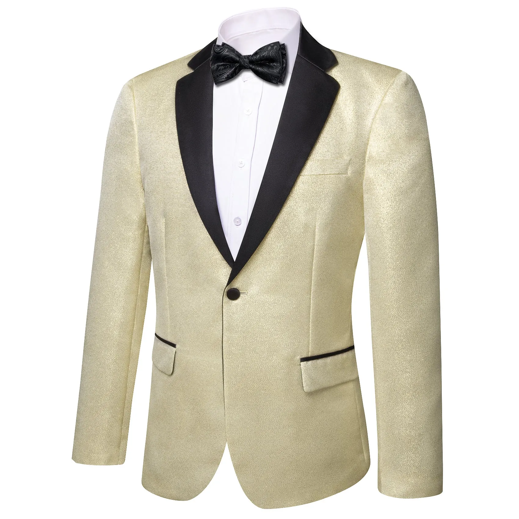 Barry. Wang Men's Light Yellow Solid Banquet Suit One Button Notch-Lapel Jacquard Wedding Tuxedos sold by Barrywang product image thumbnail 3