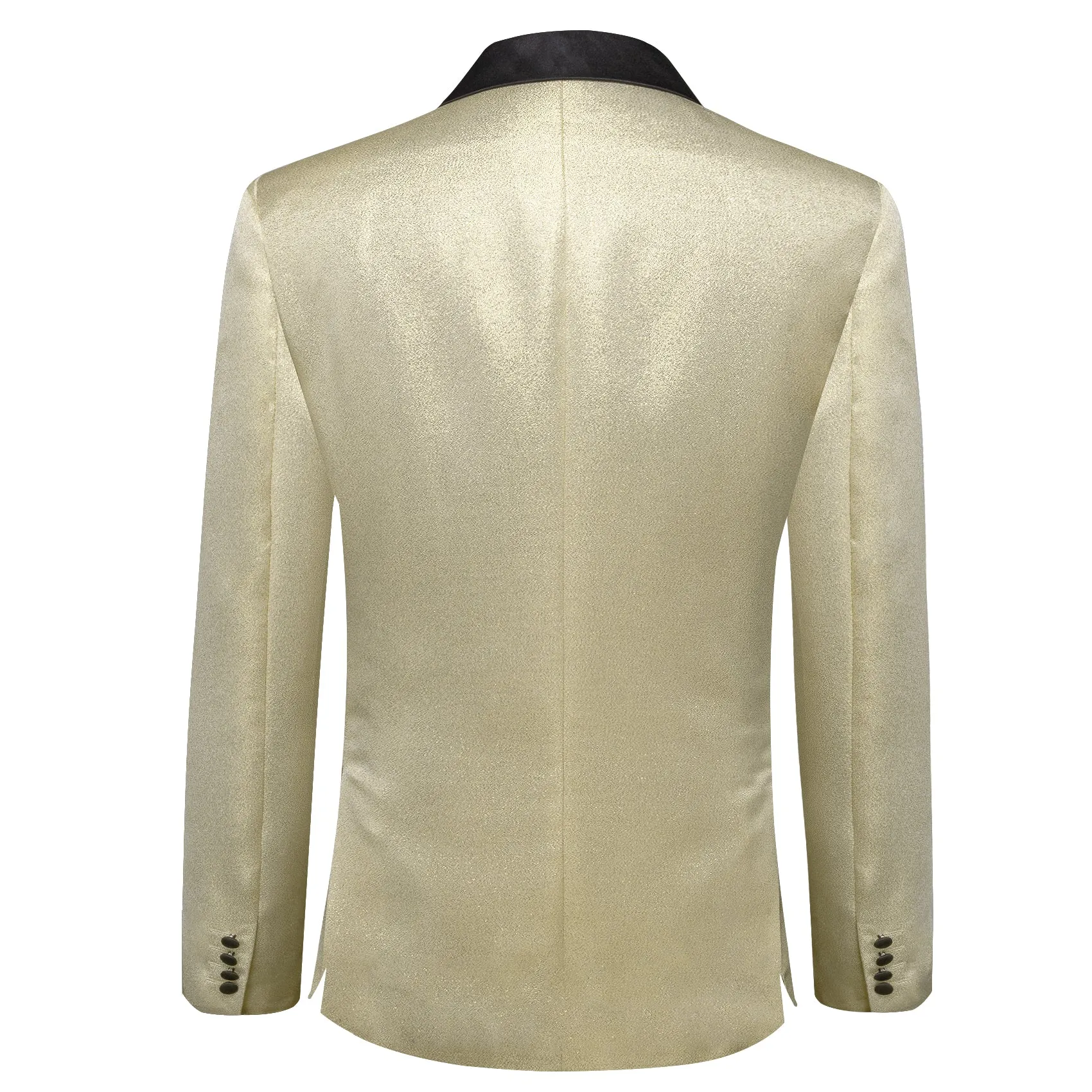 Barry. Wang Men's Light Yellow Solid Banquet Suit One Button Notch-Lapel Jacquard Wedding Tuxedos sold by Barrywang product image thumbnail 4