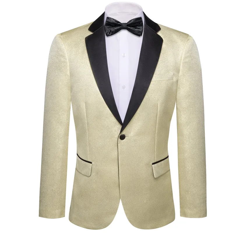 Barry. Wang Men's Light Yellow Solid Banquet Suit One Button Notch-Lapel Jacquard Wedding Tuxedos sold by Barrywang