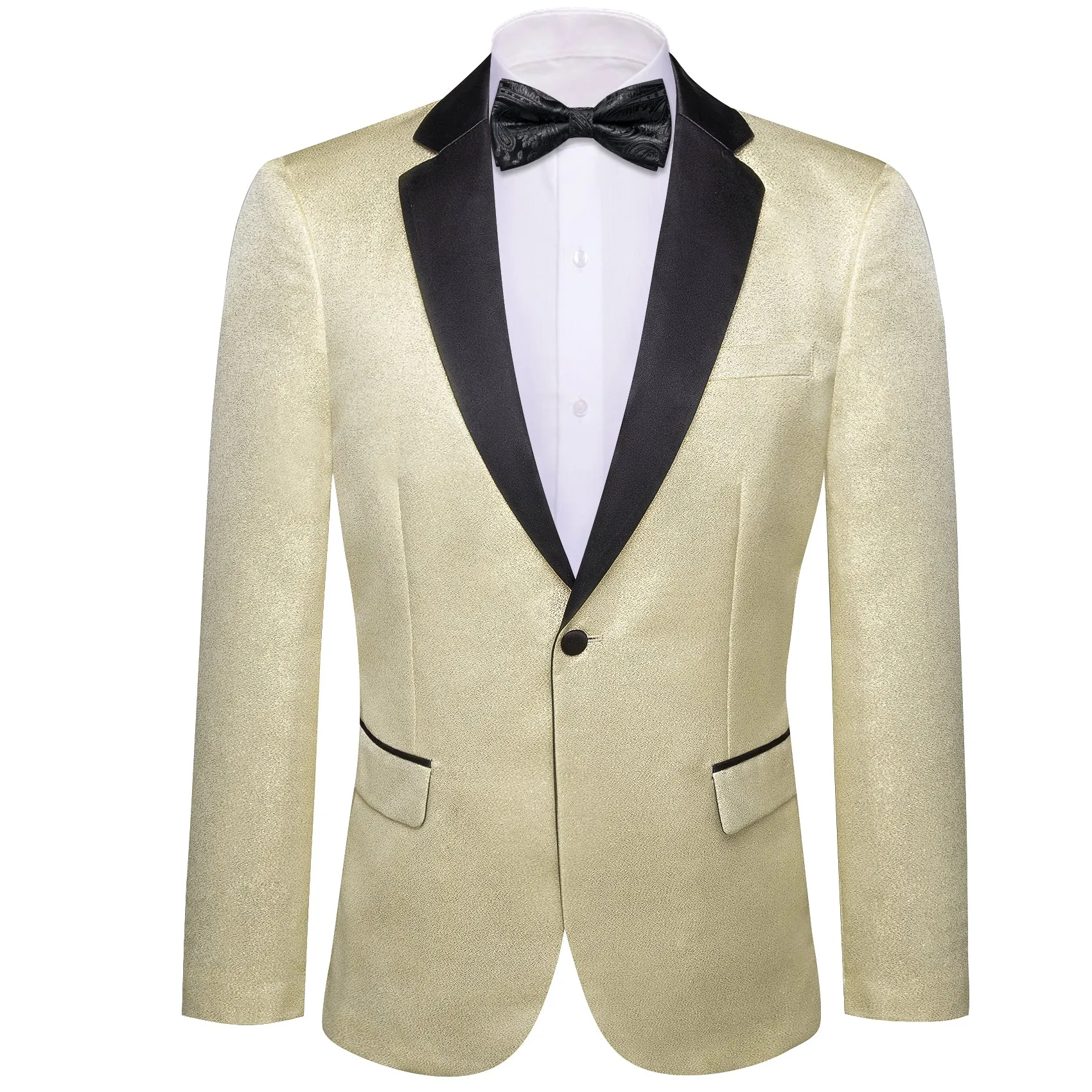 Barry. Wang Men's Light Yellow Solid Banquet Suit One Button Notch-Lapel Jacquard Wedding Tuxedos sold by Barrywang