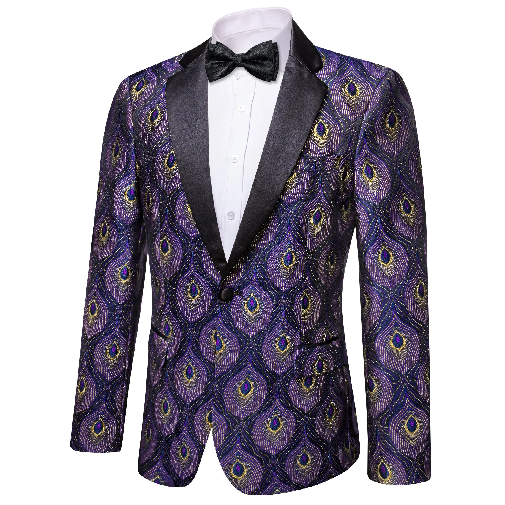 Barry. Wang Men's Purple Peacock Pattern Banquet Suit One Button Notch-Lapel Jacquard Wedding Tuxedos sold by Barrywang product image thumbnail 3
