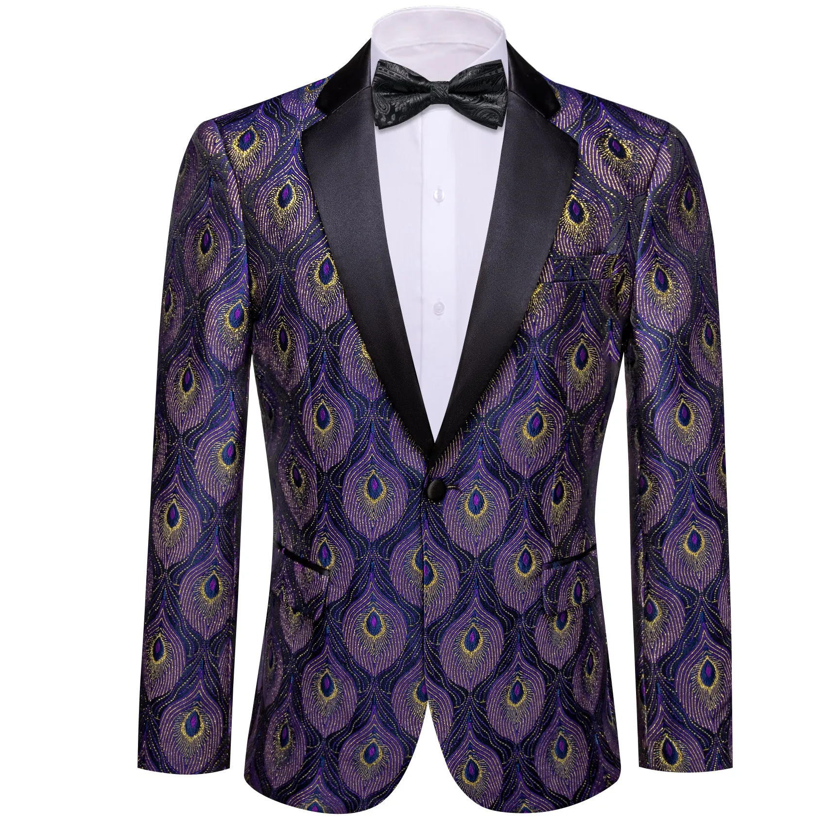 Barry. Wang Men's Purple Peacock Pattern Banquet Suit One Button Notch-Lapel Jacquard Wedding Tuxedos sold by Barrywang