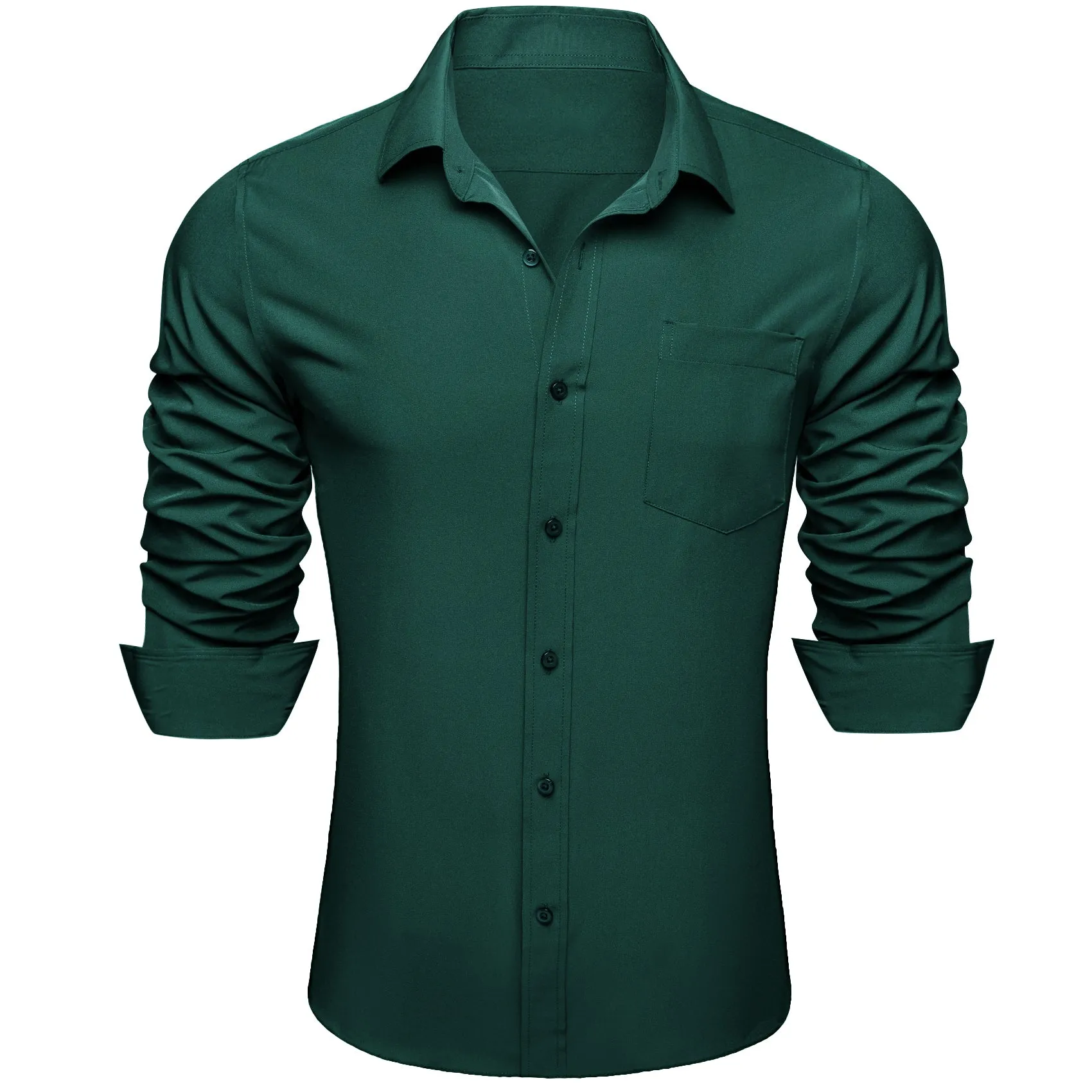 Barry. Wang Mens Silk Hunter Green Dress Shirt Solid Casual Button Down Long Sleeve Shirt sold by Barrywang product image thumbnail 2