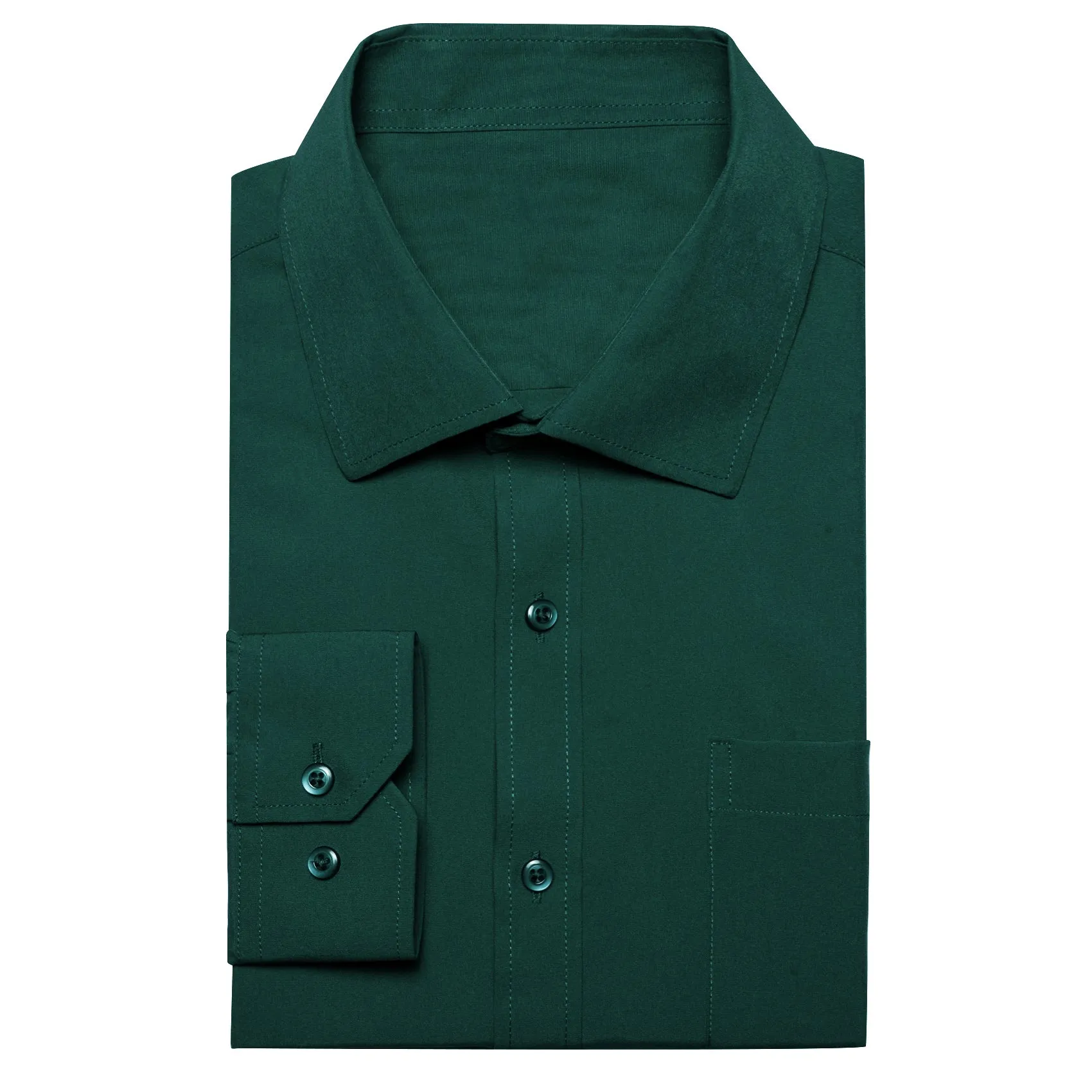 Barry. Wang Mens Silk Hunter Green Dress Shirt Solid Casual Button Down Long Sleeve Shirt sold by Barrywang product image thumbnail 3