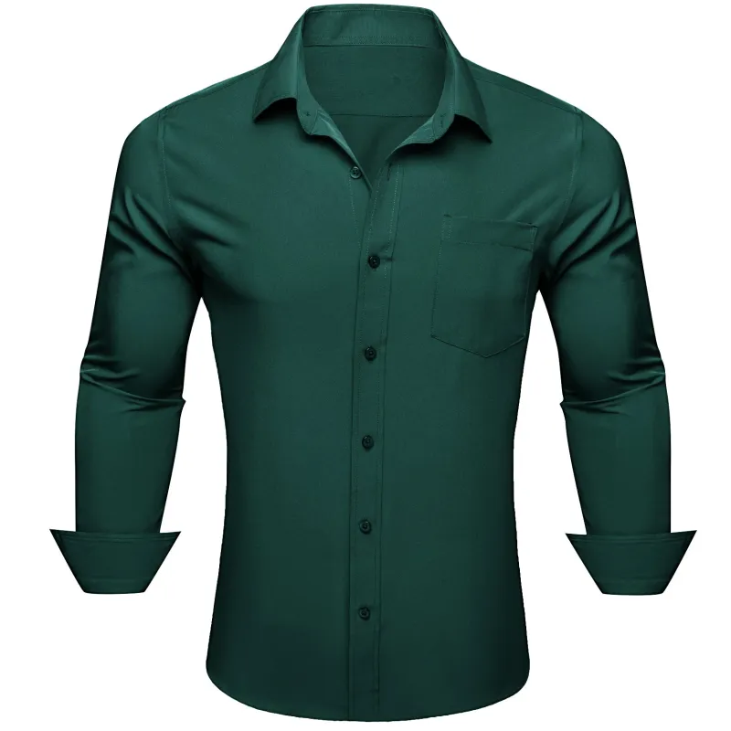 Barry. Wang Mens Silk Hunter Green Dress Shirt Solid Casual Button Down Long Sleeve Shirt sold by Barrywang