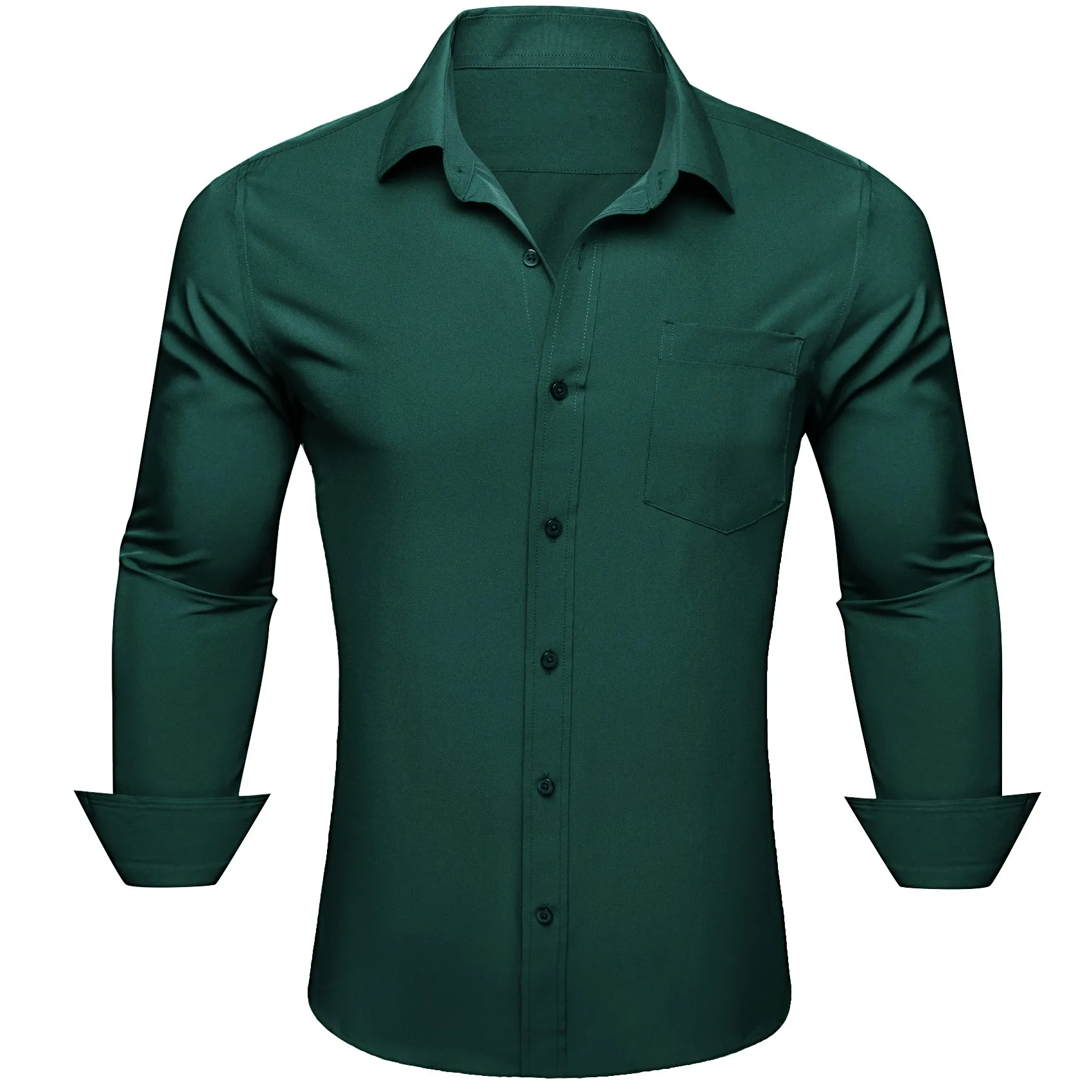 Barry. Wang Mens Silk Hunter Green Dress Shirt Solid Casual Button Down Long Sleeve Shirt sold by Barrywang