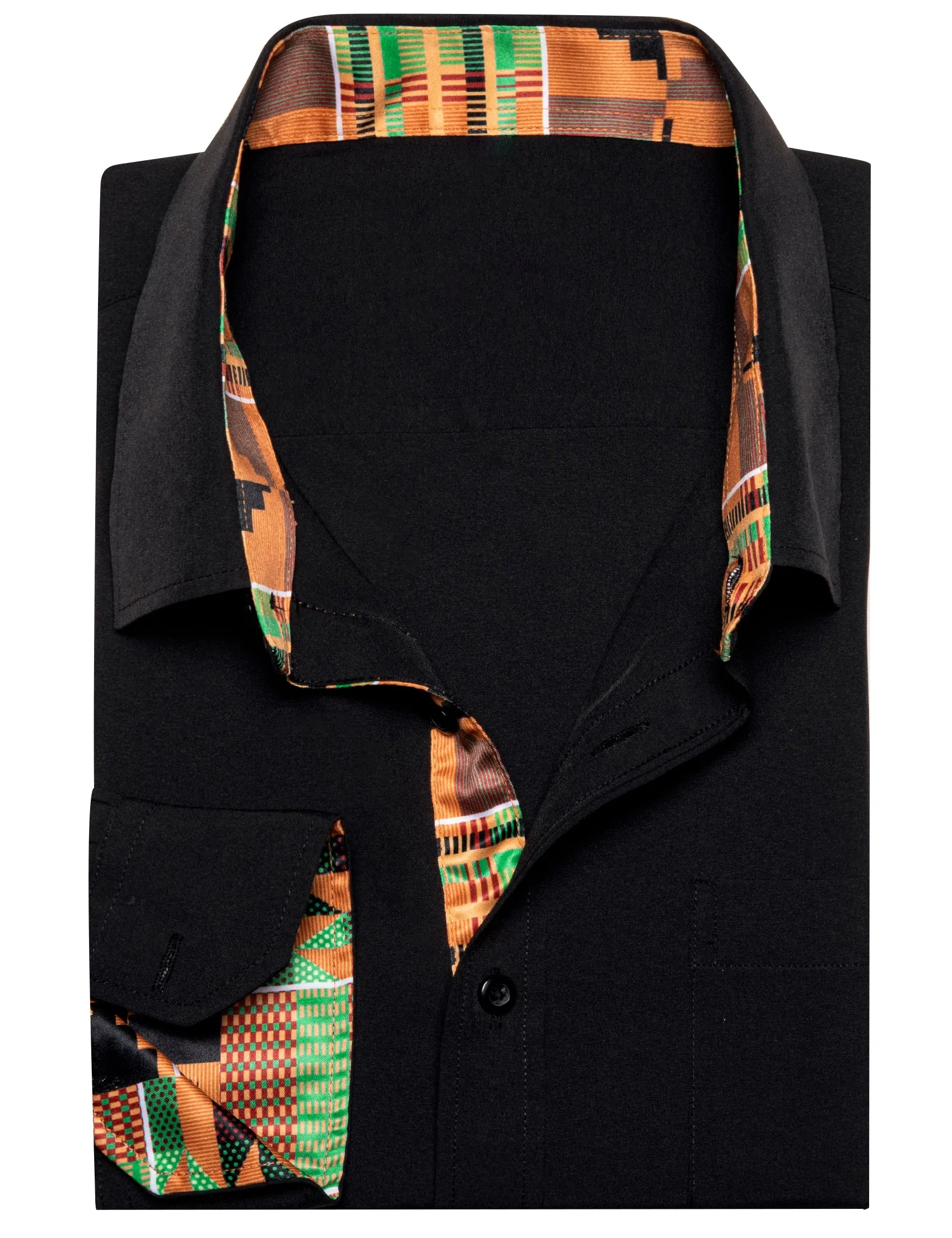 Barry. Wang Black Yellow Splicing Shirt Mens Silk Long Sleeve Button Down Novelty Shirt sold by Barrywang product image thumbnail 3