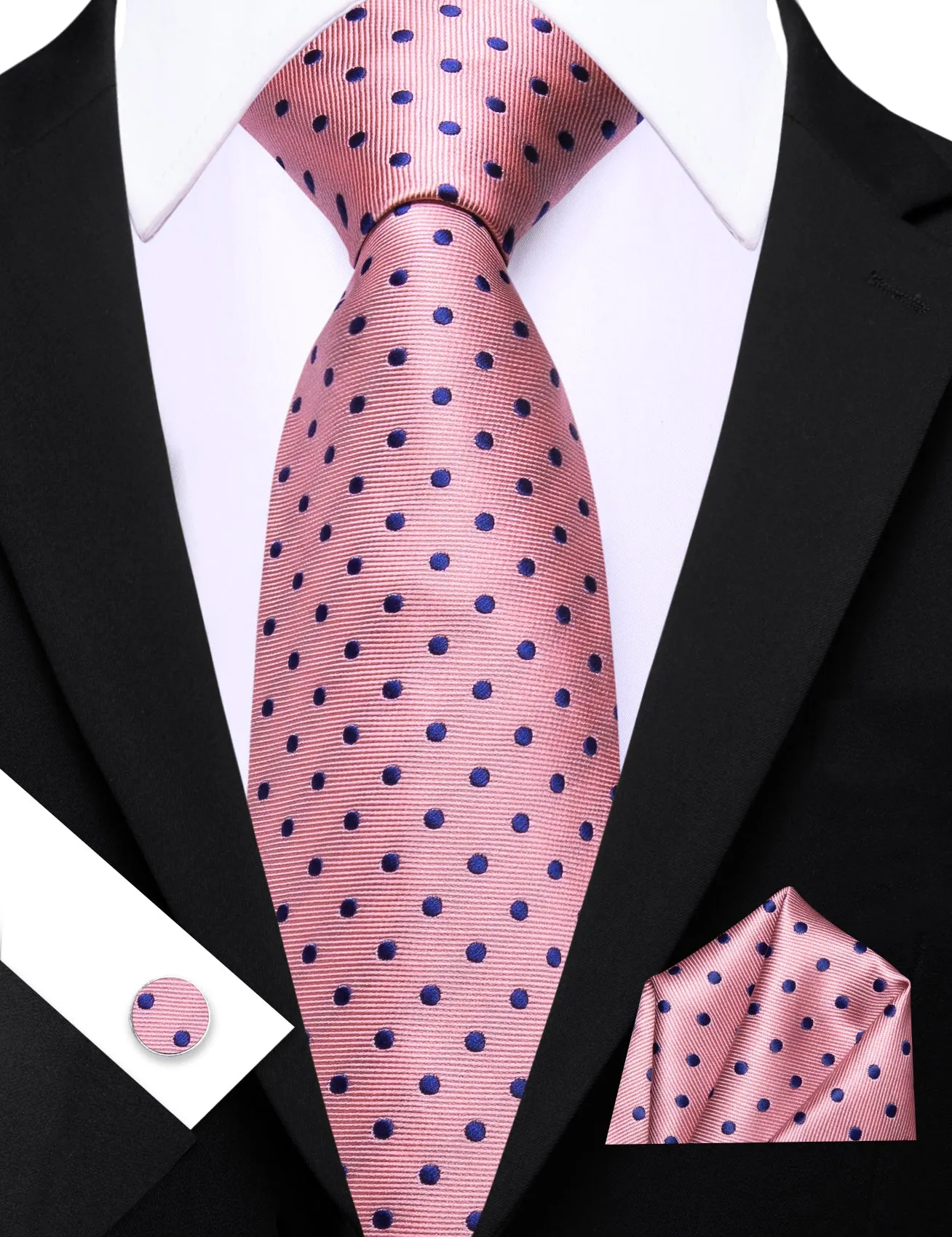 Barry. Wang Pink Blue Polka Dot Tie Handkerchief Cufflinks Set for Men sold by Barrywang product image thumbnail 2