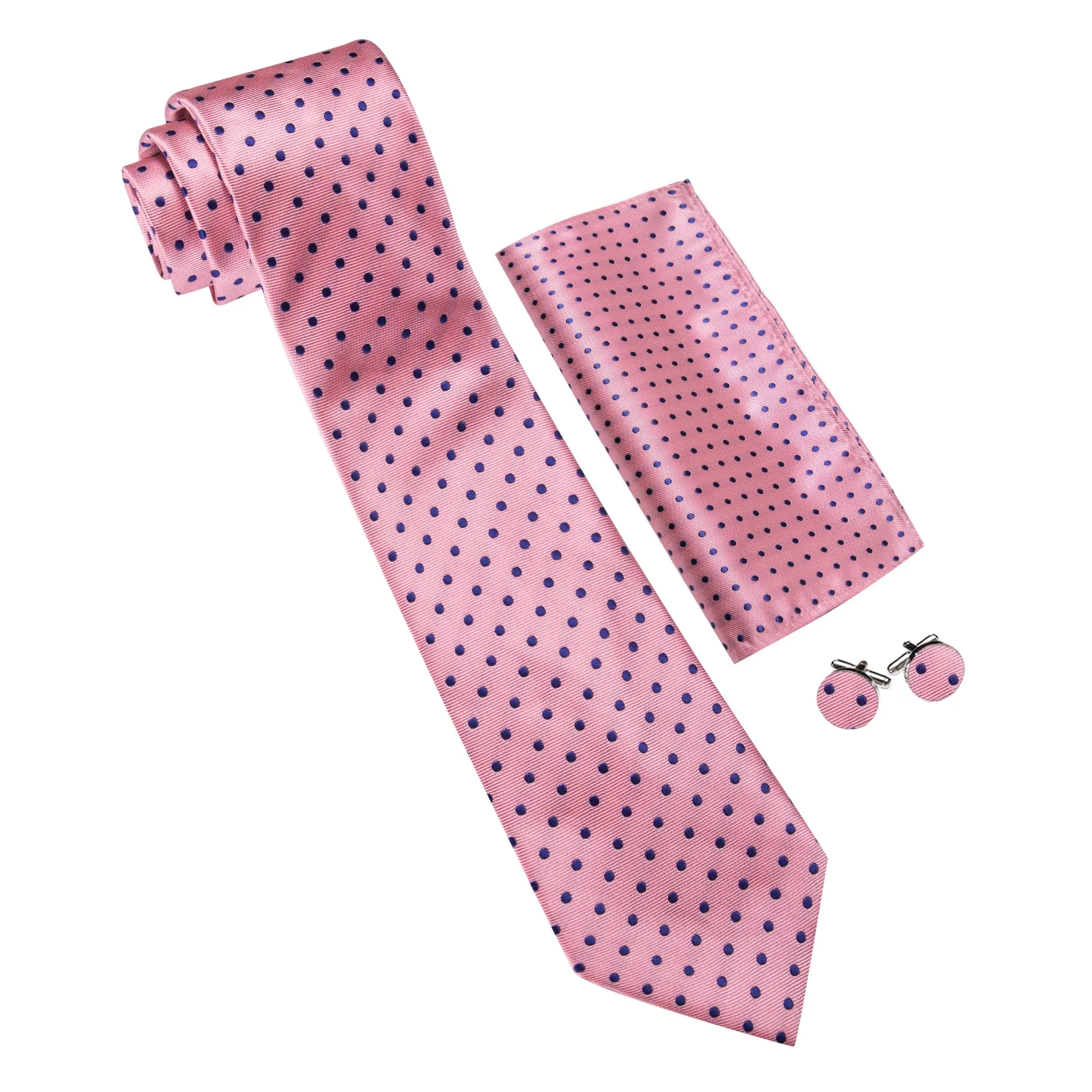 Barry. Wang Pink Blue Polka Dot Tie Handkerchief Cufflinks Set for Men sold by Barrywang product image thumbnail 3
