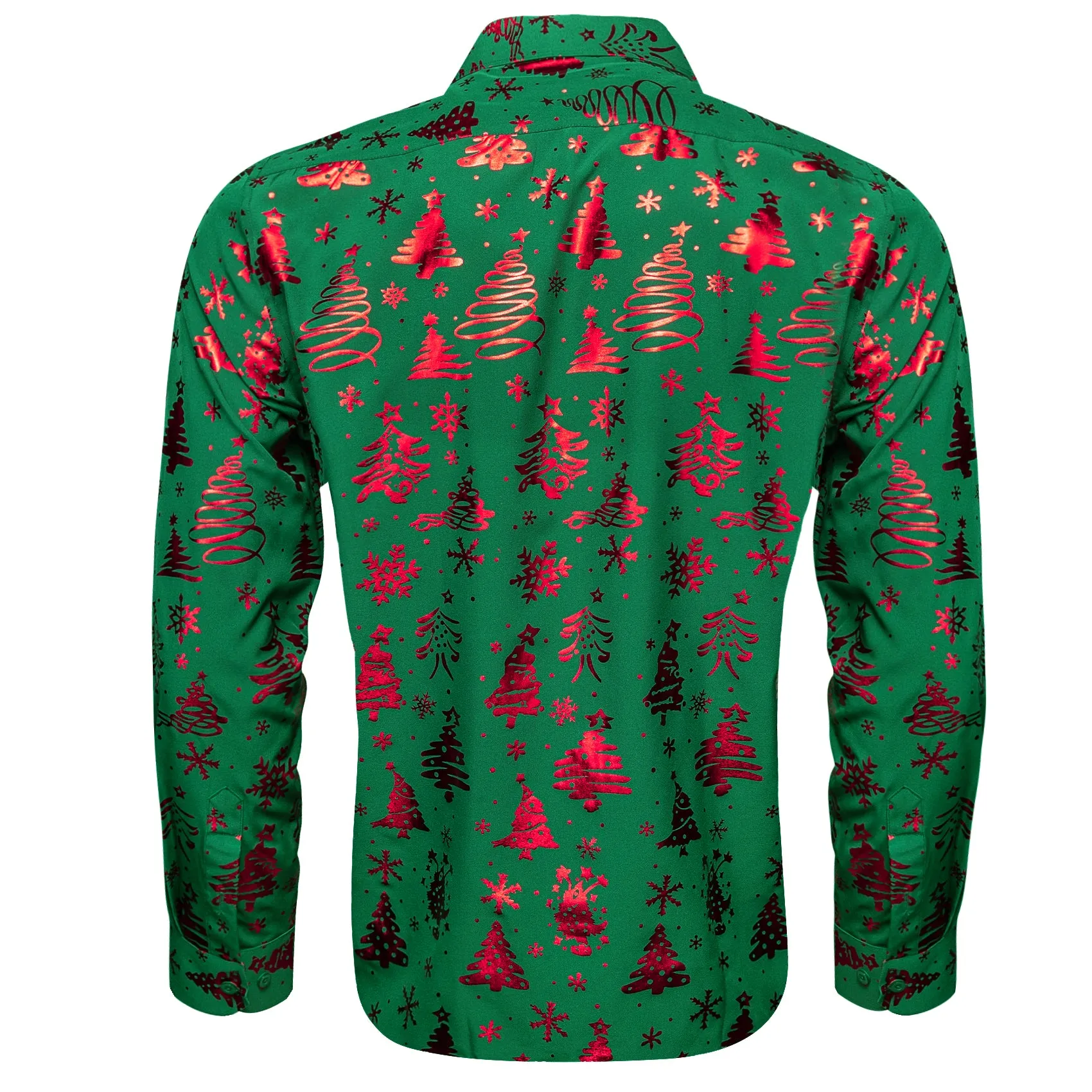 Barry. Wang Christmas Hunter Green Red Xmas Pattern Silk Mens Shirt sold by Barrywang product image thumbnail 4
