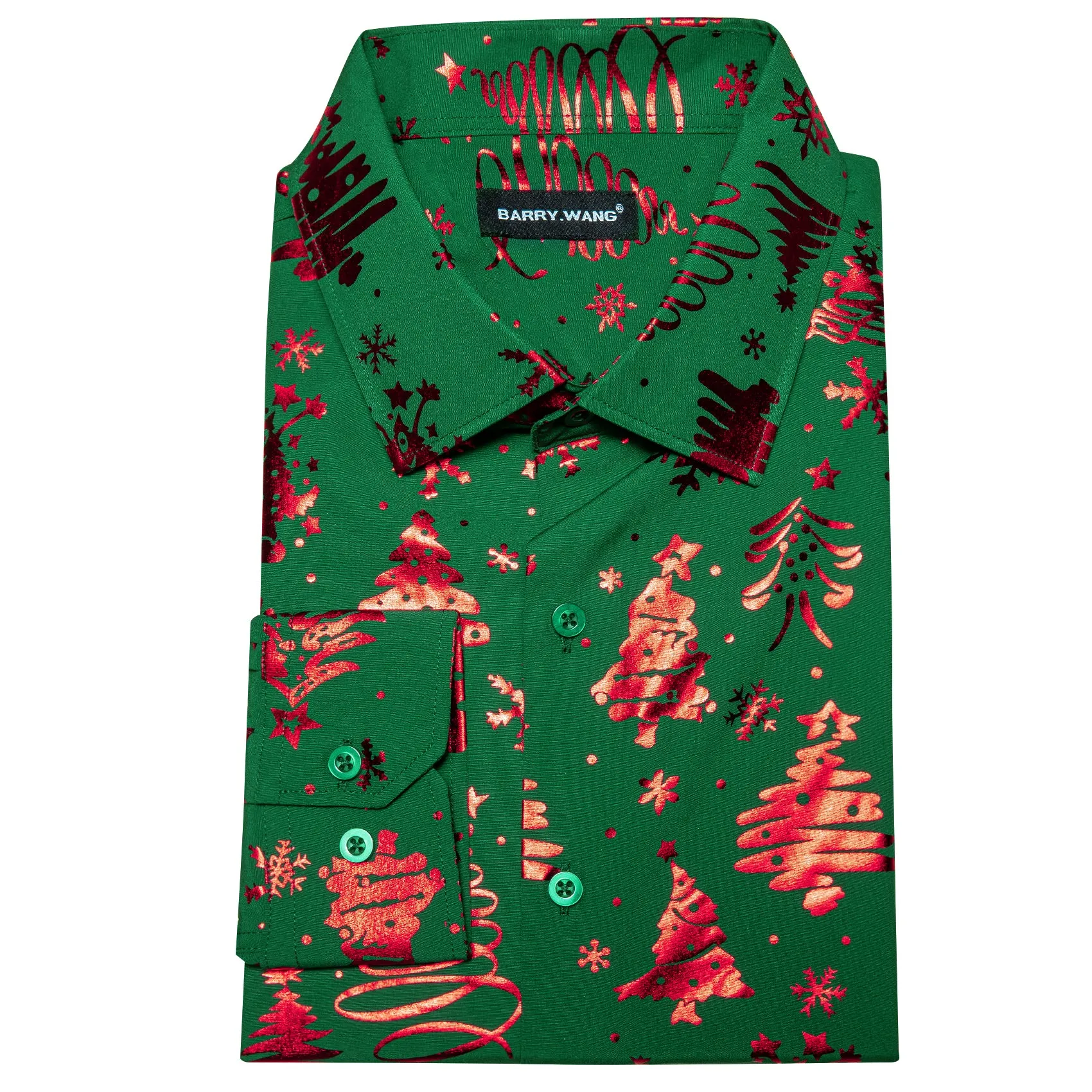 Barry. Wang Christmas Hunter Green Red Xmas Pattern Silk Mens Shirt sold by Barrywang product image thumbnail 5