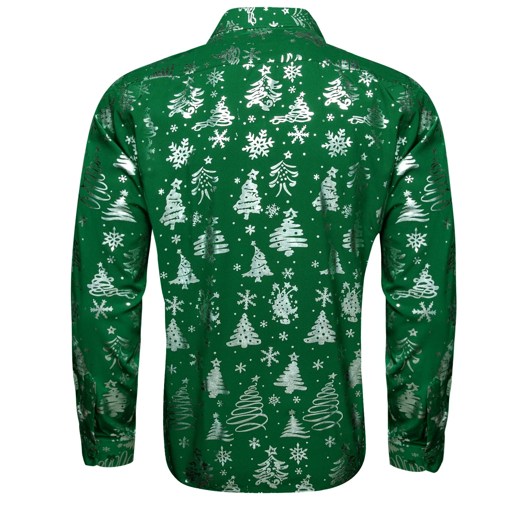 Barry. Wang Christmas Hunter Green White Xmas Pattern Silk Mens Shirt sold by Barrywang product image thumbnail 4