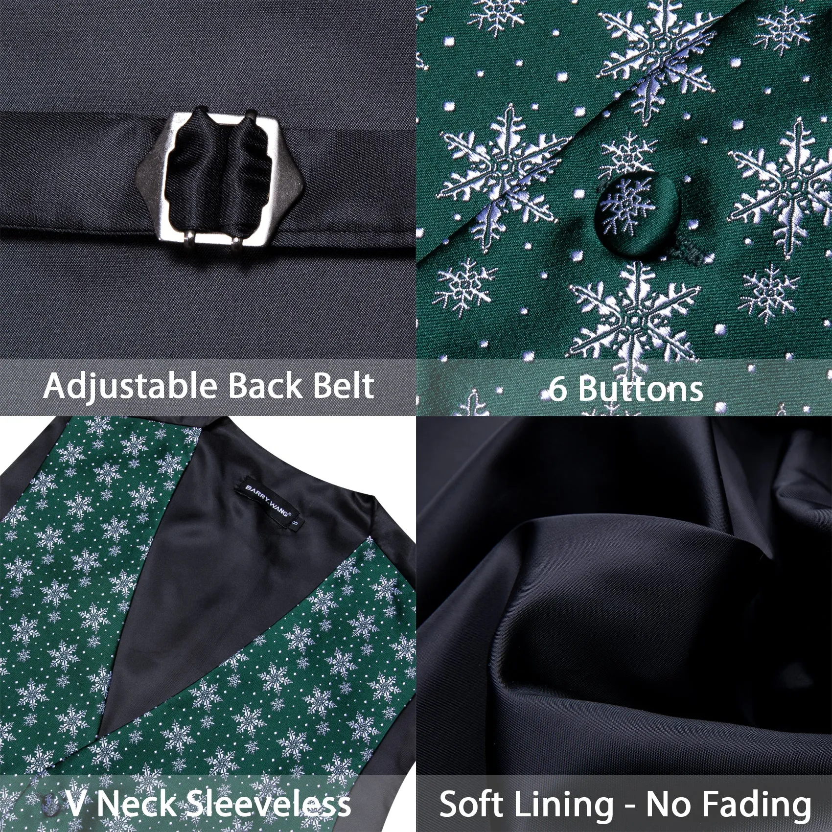 Barry. Wang Christmas Green White Xmas Snowflake Waistcoat Vest Tie Hanky Cufflinks Set sold by Barrywang product image thumbnail 5