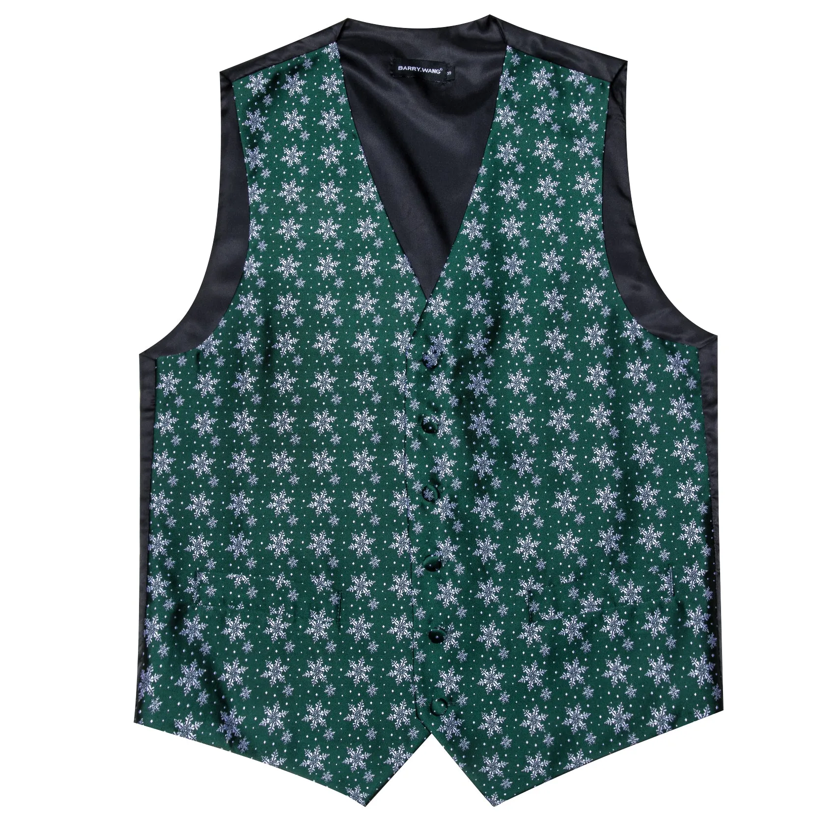 Barry. Wang Christmas Green White Xmas Snowflake Waistcoat Vest Tie Hanky Cufflinks Set sold by Barrywang product image thumbnail 4