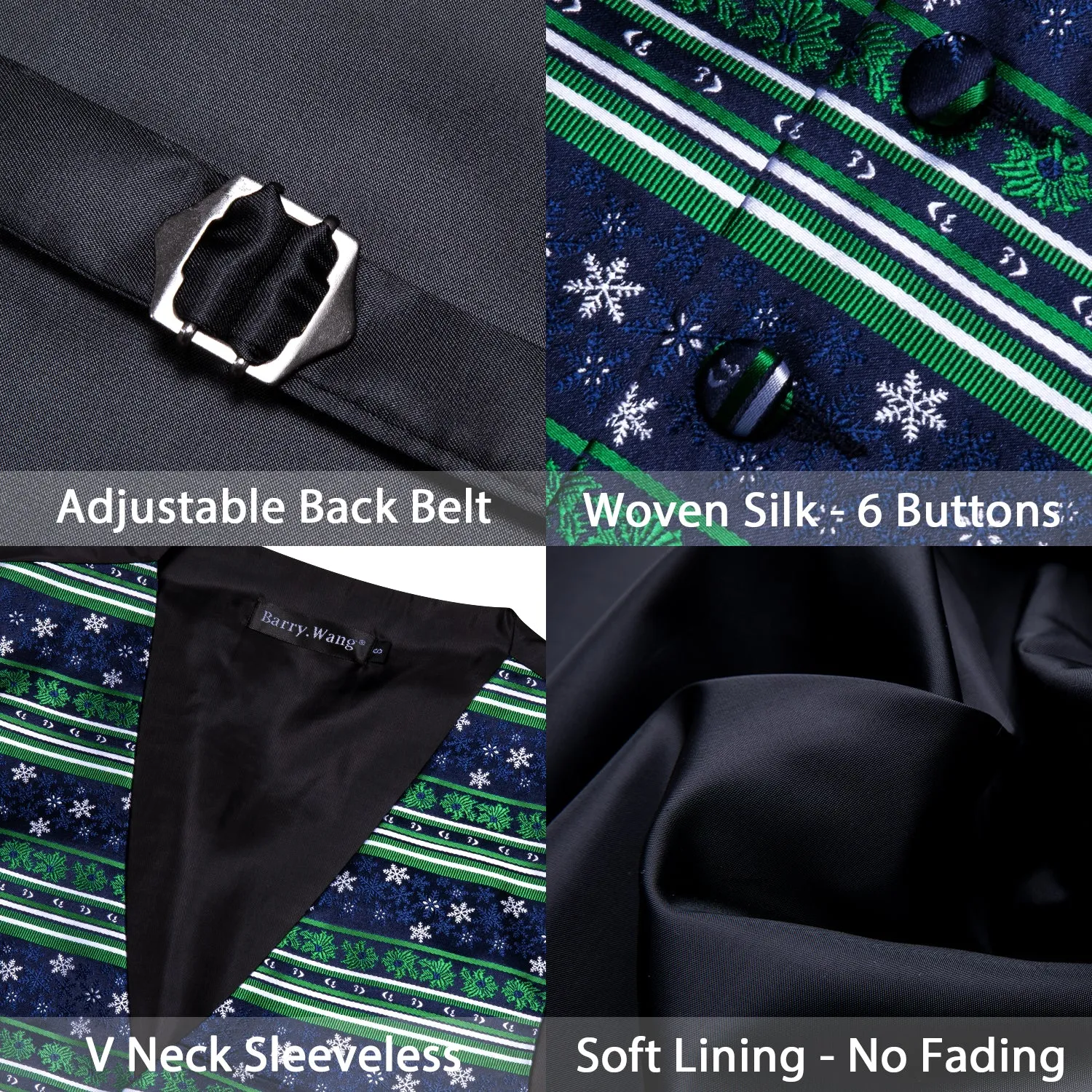 Barry. Wang Navy Green Christmas Element Silk Tie Waistcoat Vest Hanky Cufflinks Set sold by Barrywang product image thumbnail 5