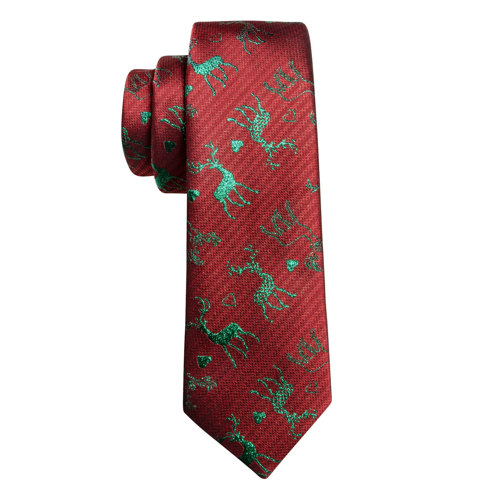 Barry. Wang Christmas Red Necktie Green Reindeer Silk Tie Hanky Cufflinks Set sold by Barrywang product image thumbnail 4