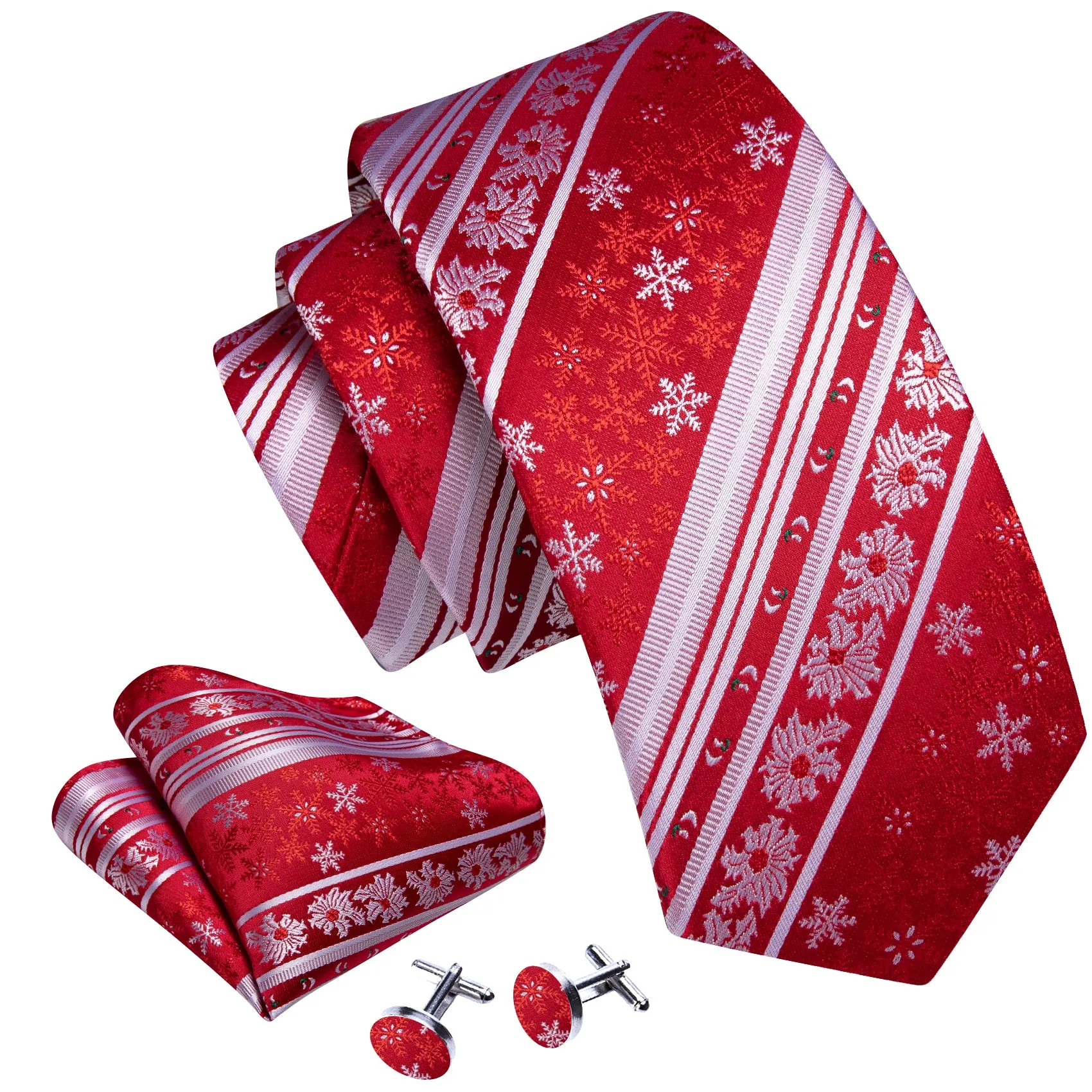 Barry Wang Christmas Red White Xmas Snowflake Tie Hanky Cufflinks Set sold by Barrywang product image thumbnail 2
