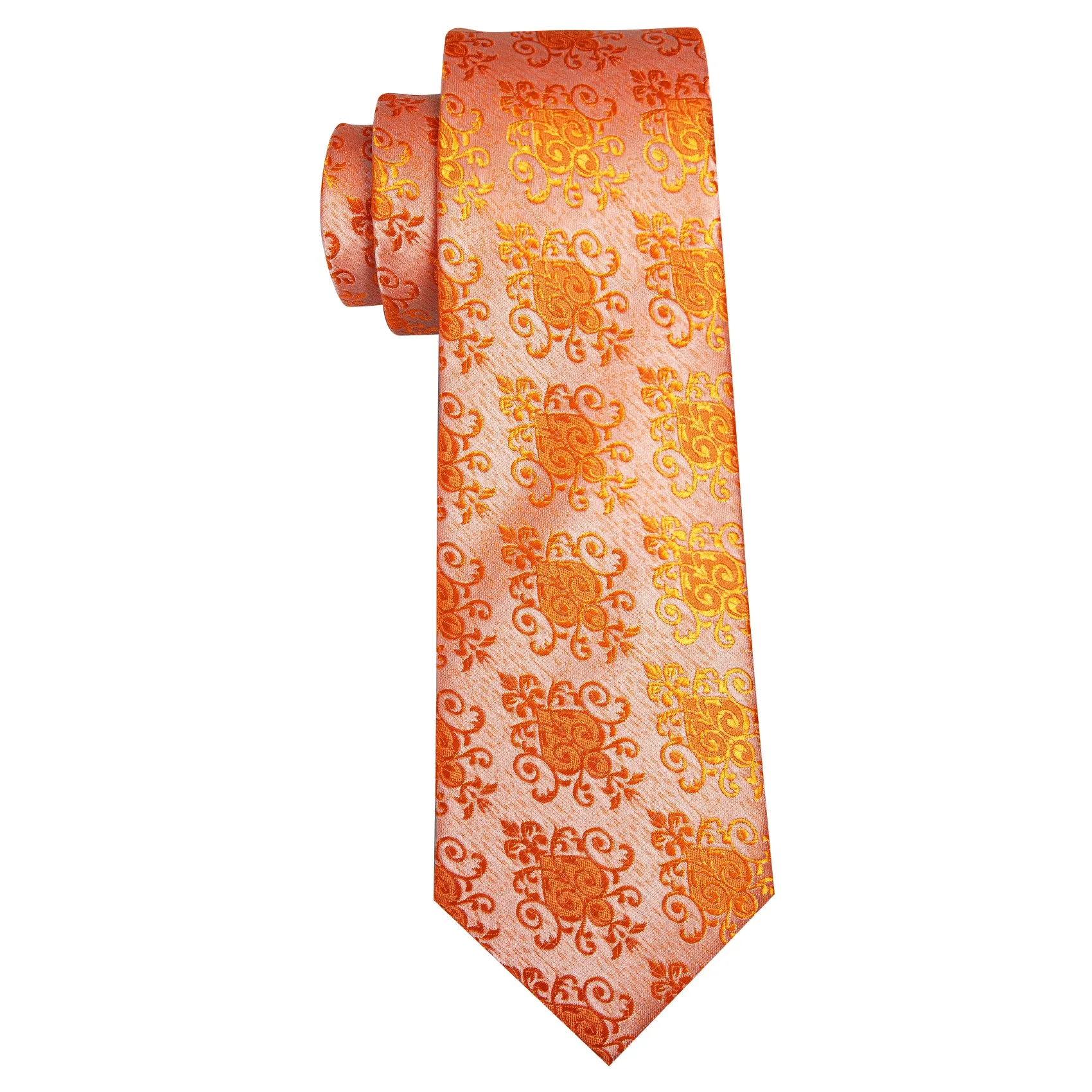 Barry Wang Orange Tie Floral Men's Silk Tie Handkerchief Cufflinks Set sold by Barrywang product image thumbnail 5
