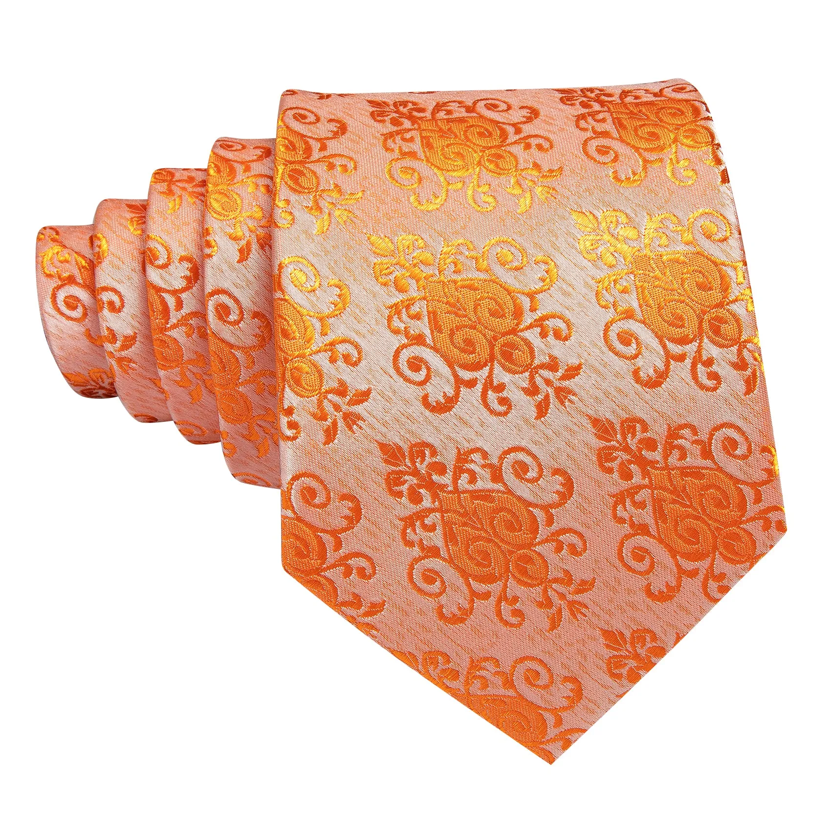 Barry Wang Orange Tie Floral Men's Silk Tie Handkerchief Cufflinks Set sold by Barrywang product image thumbnail 4