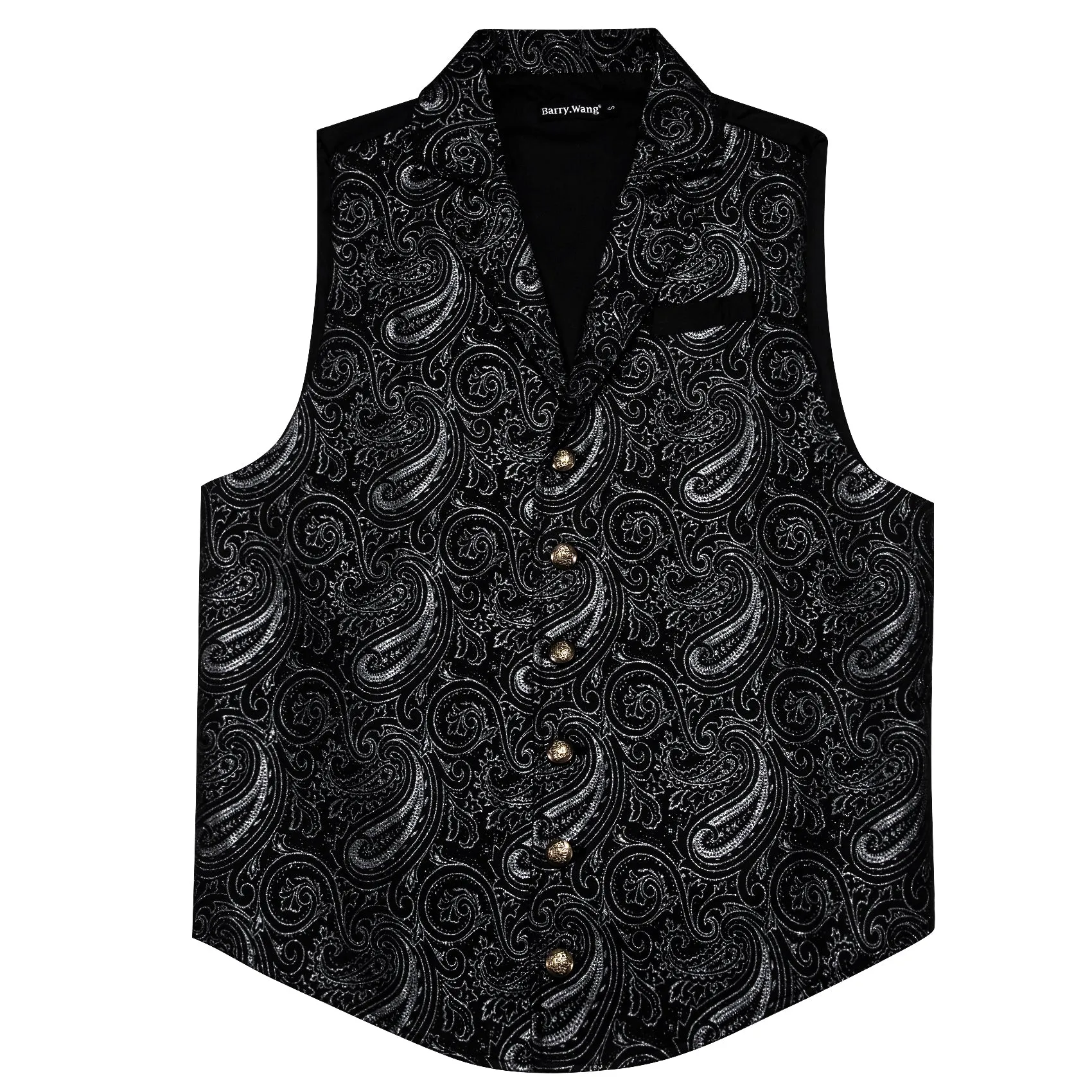 Barry. Wang Mens Black Victorian Suit Vest Silver Paisley Jacquard Tuxedo Waistcoat sold by Barrywang product image thumbnail 4