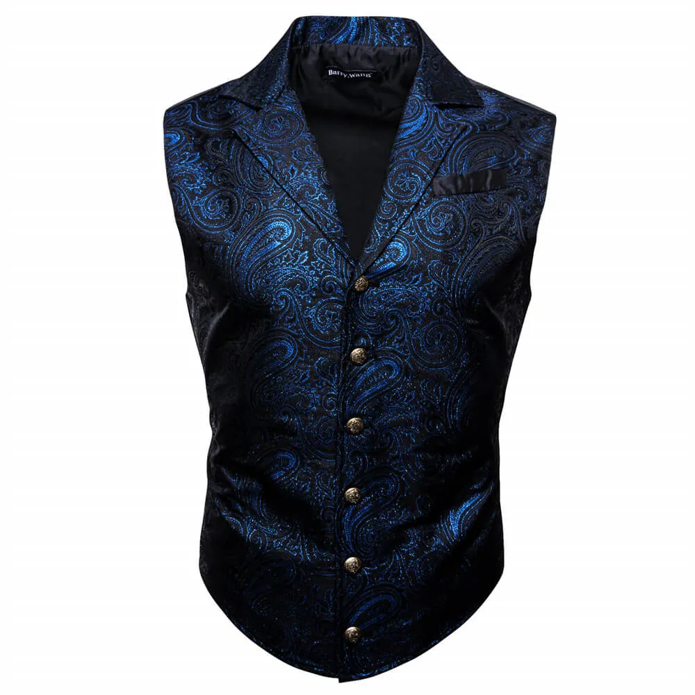 Barry. Wang Mens Black Victorian Suit Vest Silver Paisley Jacquard Tuxedo Waistcoat sold by Barrywang product image thumbnail 2