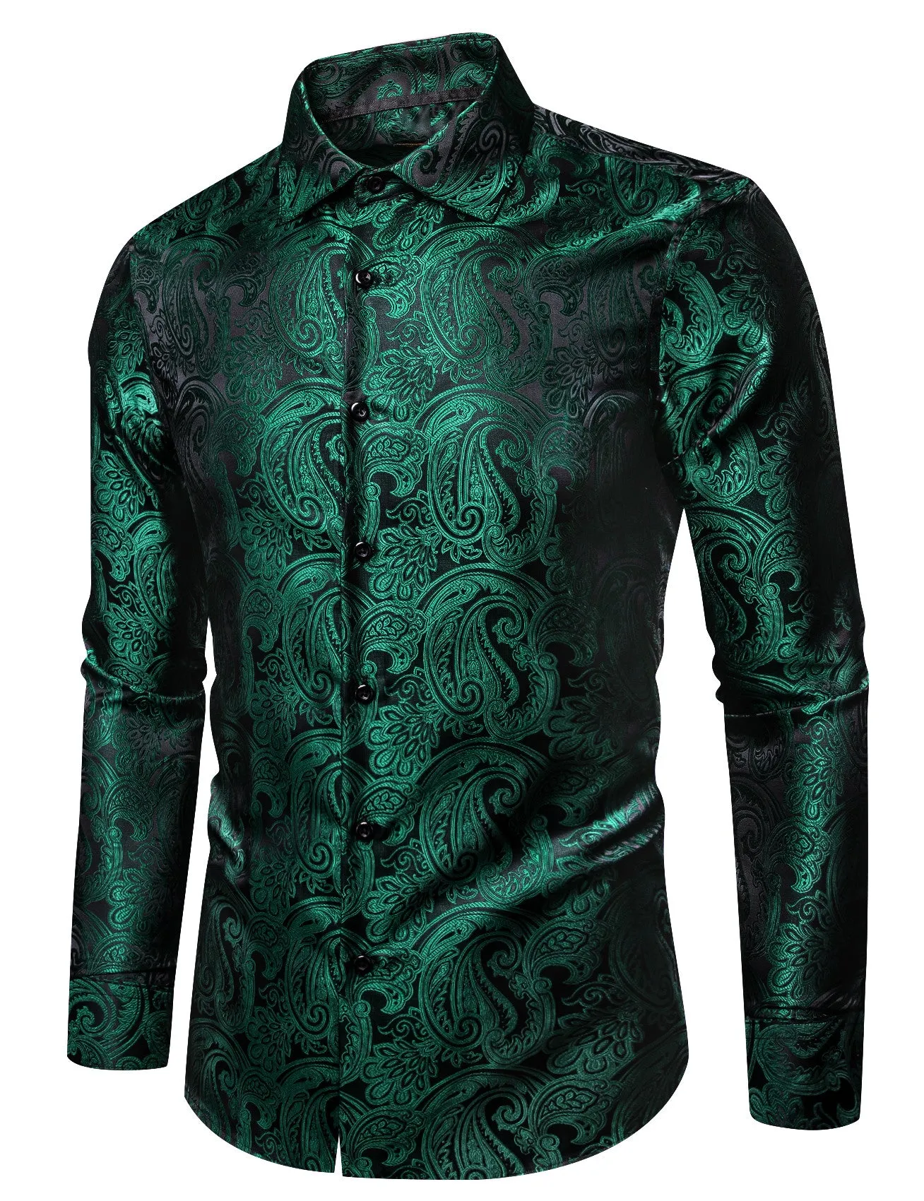Barry. Wang Mens Hunter Green Dress Shirt Paisley Silk Long Sleeve Button Down Shirt sold by Barrywang product image thumbnail 4