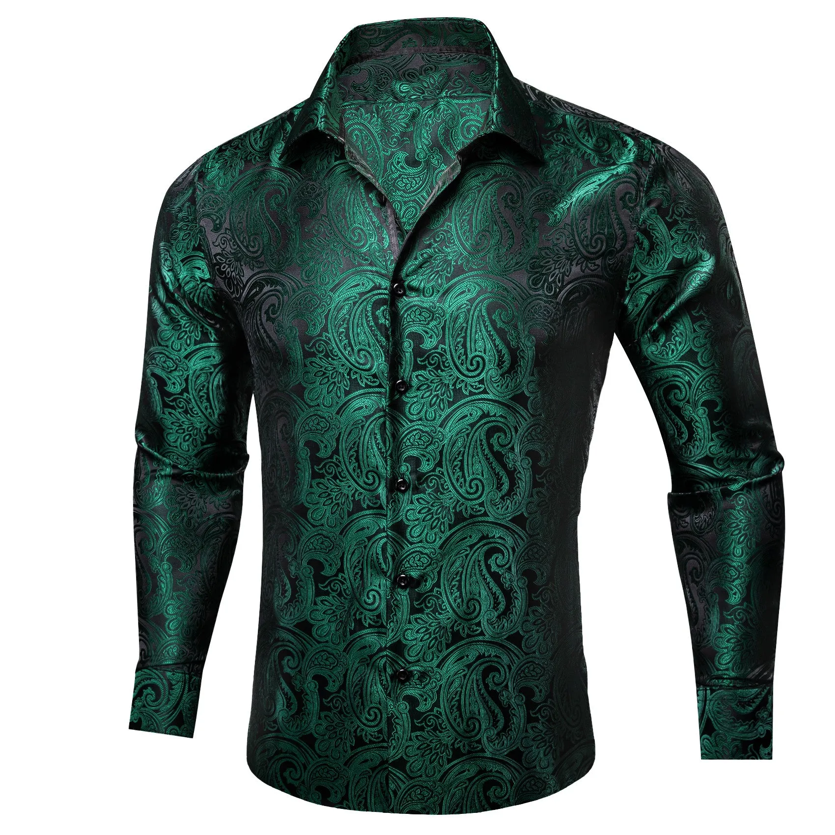 Barry. Wang Mens Hunter Green Dress Shirt Paisley Silk Long Sleeve Button Down Shirt sold by Barrywang