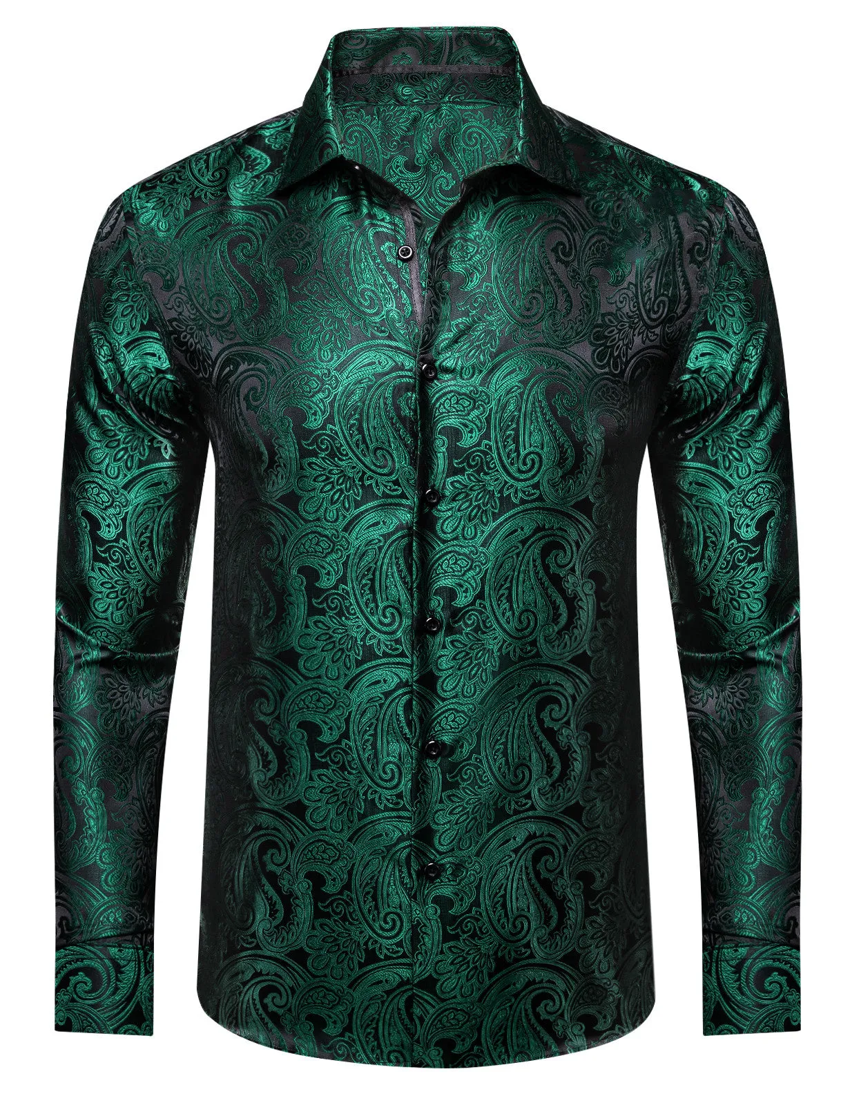 Barry. Wang Mens Hunter Green Dress Shirt Paisley Silk Long Sleeve Button Down Shirt sold by Barrywang product image thumbnail 3