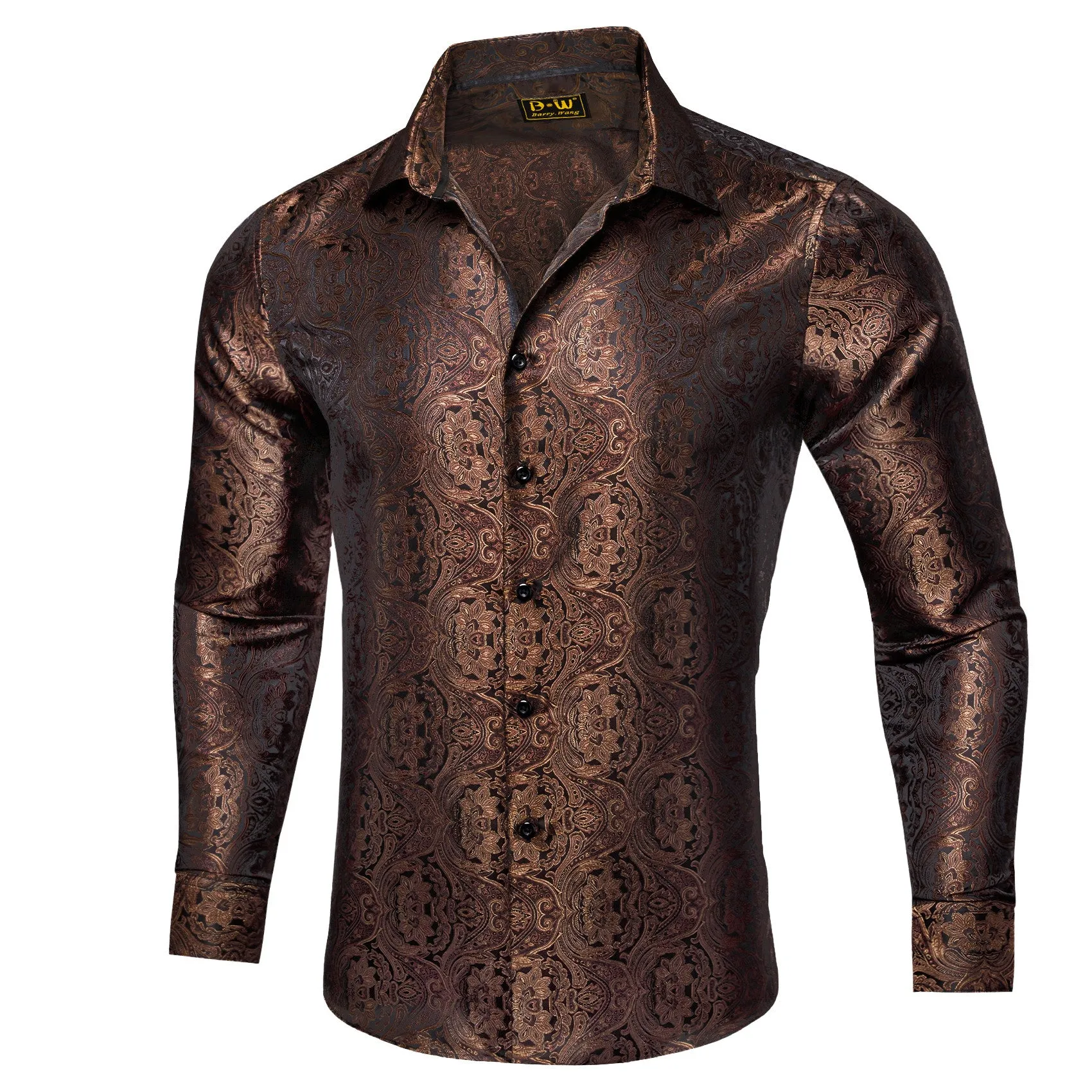 Barry. Wang Mens Button Down Shirt Rust Floral Casual Silk Long Sleeve Dress Shirt sold by Barrywang product image thumbnail 2