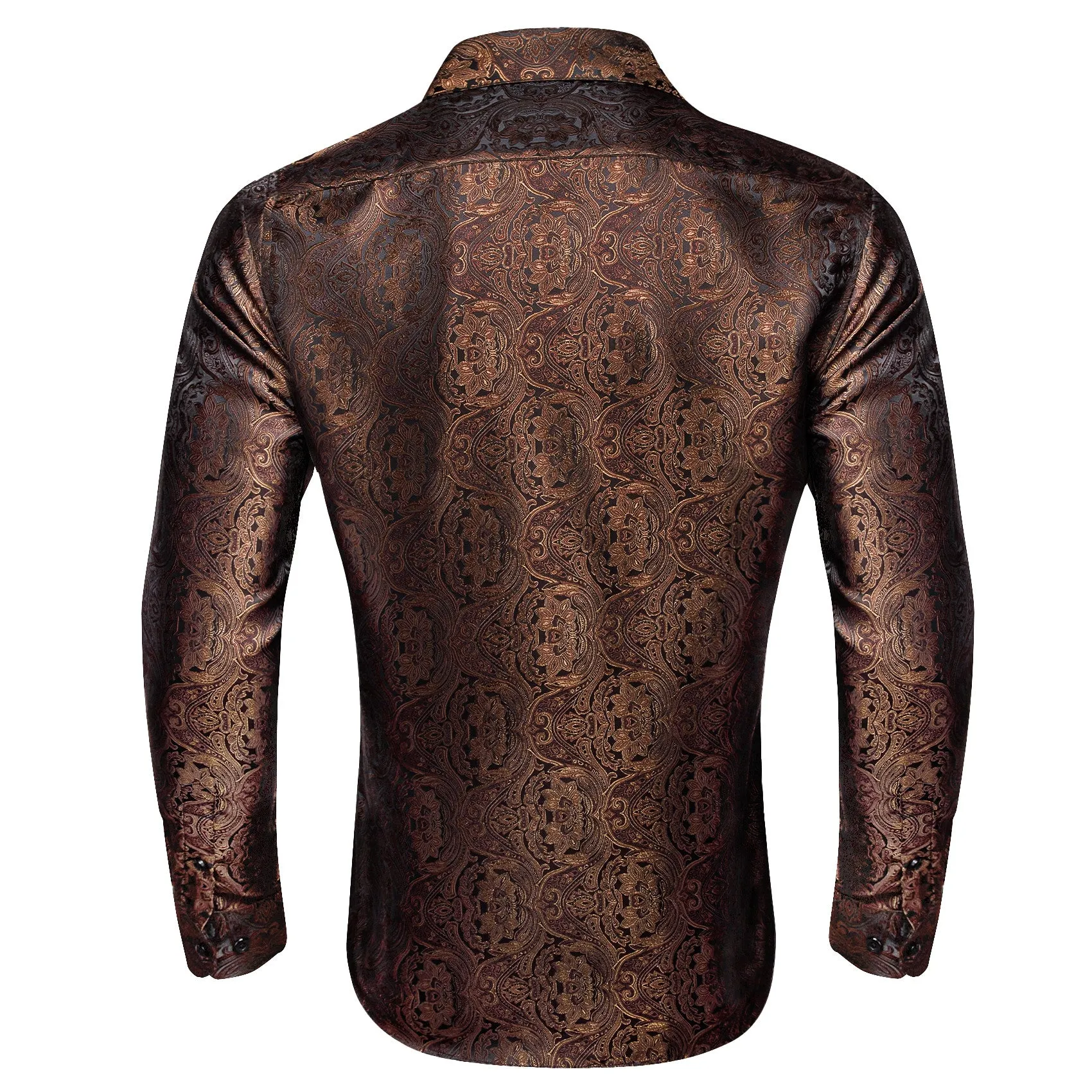 Barry. Wang Mens Button Down Shirt Rust Floral Casual Silk Long Sleeve Dress Shirt sold by Barrywang product image thumbnail 5