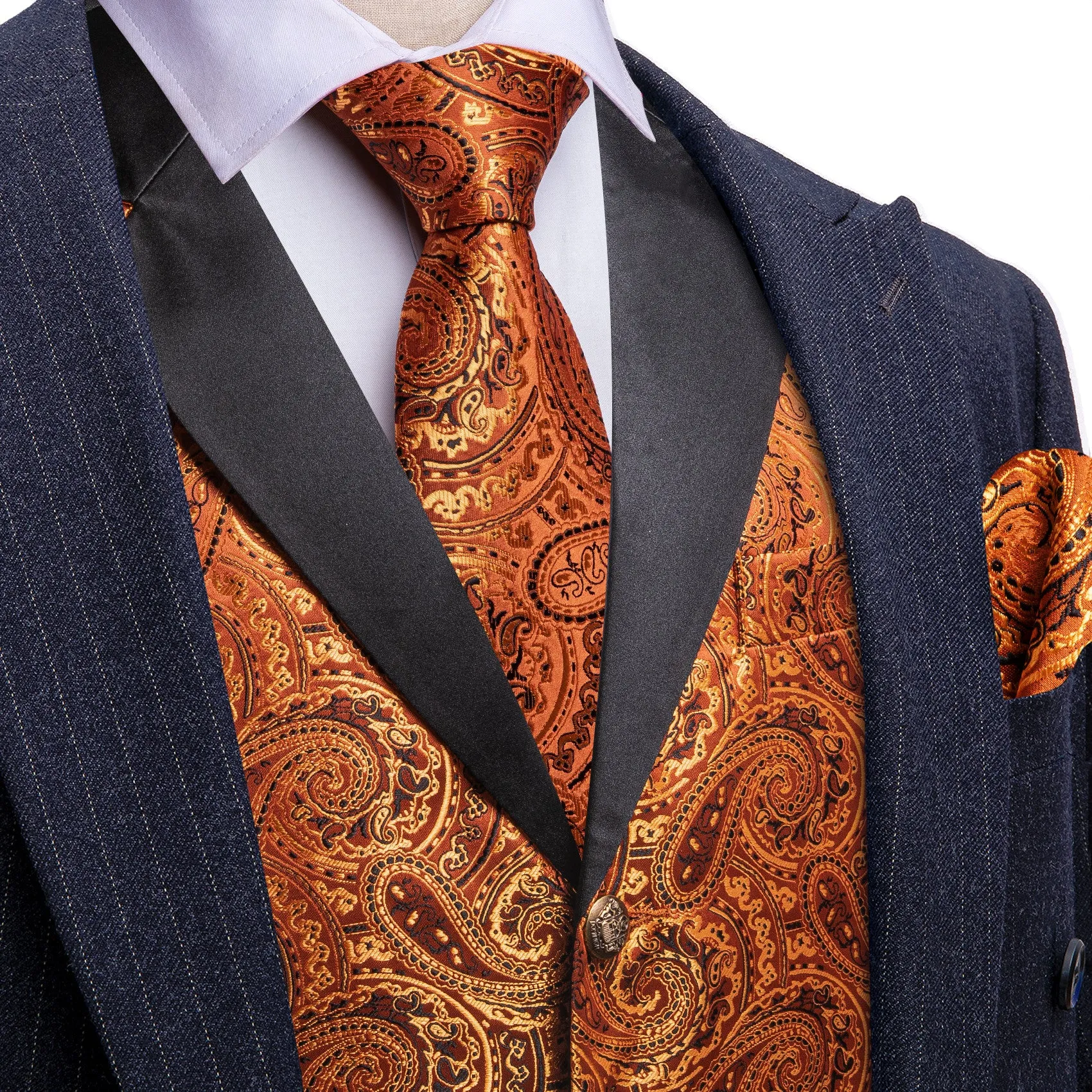 Barry. Wang Mens Marigold Vest Suit 4PCS Paisley Tuxedo Vest Necktie Hanky Cufflinks Set sold by Barrywang