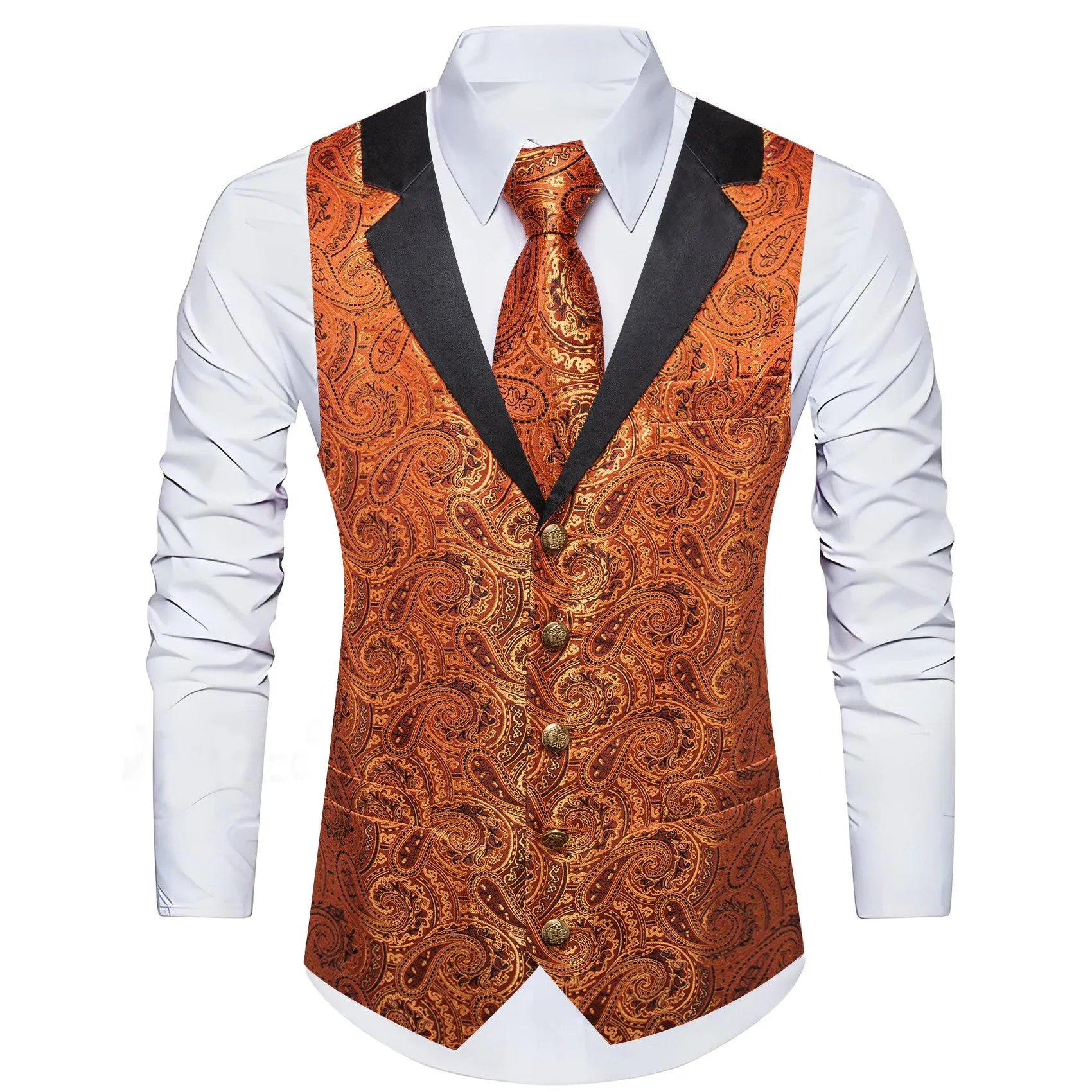 Barry. Wang Mens Marigold Vest Suit 4PCS Paisley Tuxedo Vest Necktie Hanky Cufflinks Set sold by Barrywang product image thumbnail 2