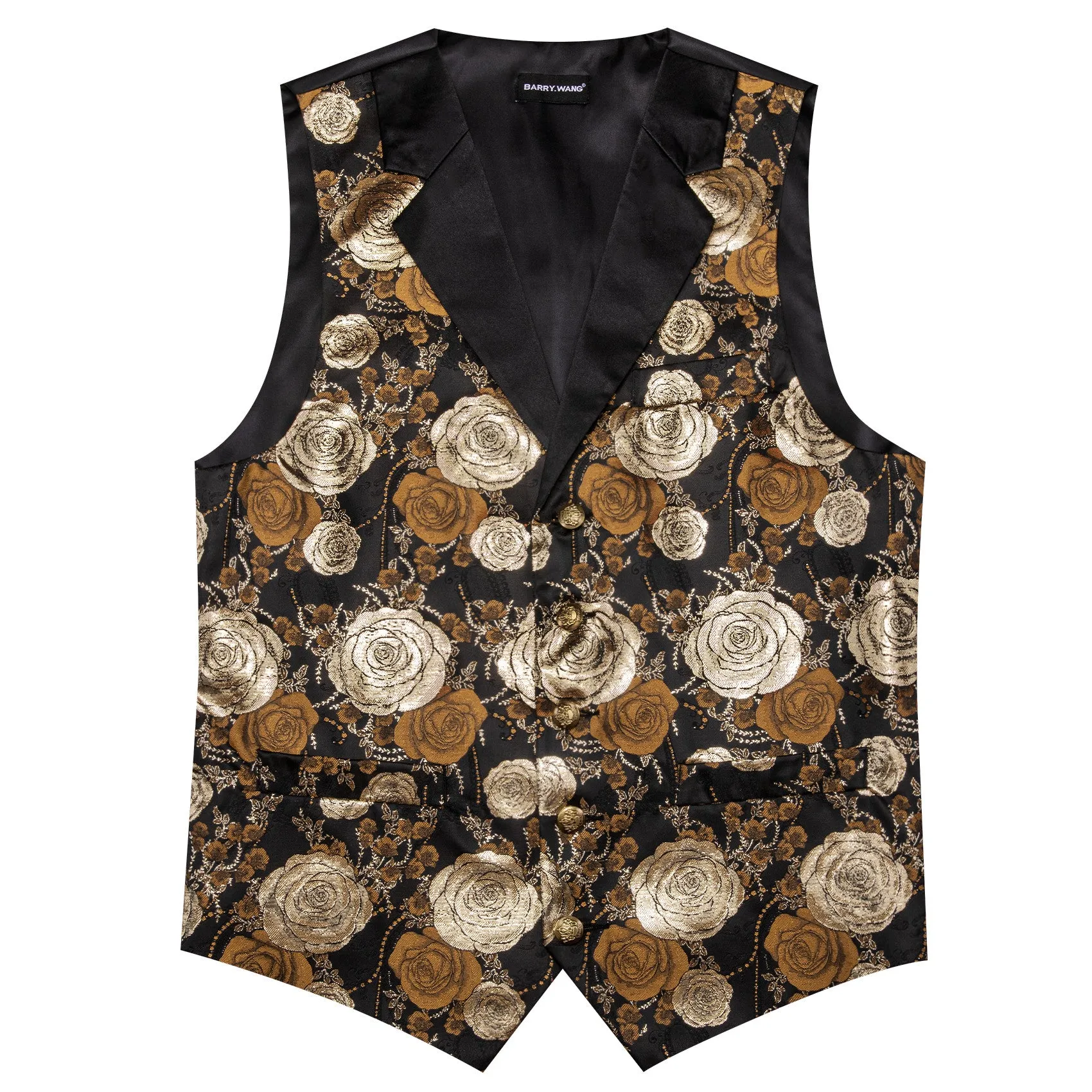 Barry. Wang Beige Golden Brown Floral Suit Vest V-neck Wedding Dress Waistcoat Tie Pocket Square Set sold by Barrywang product image thumbnail 4