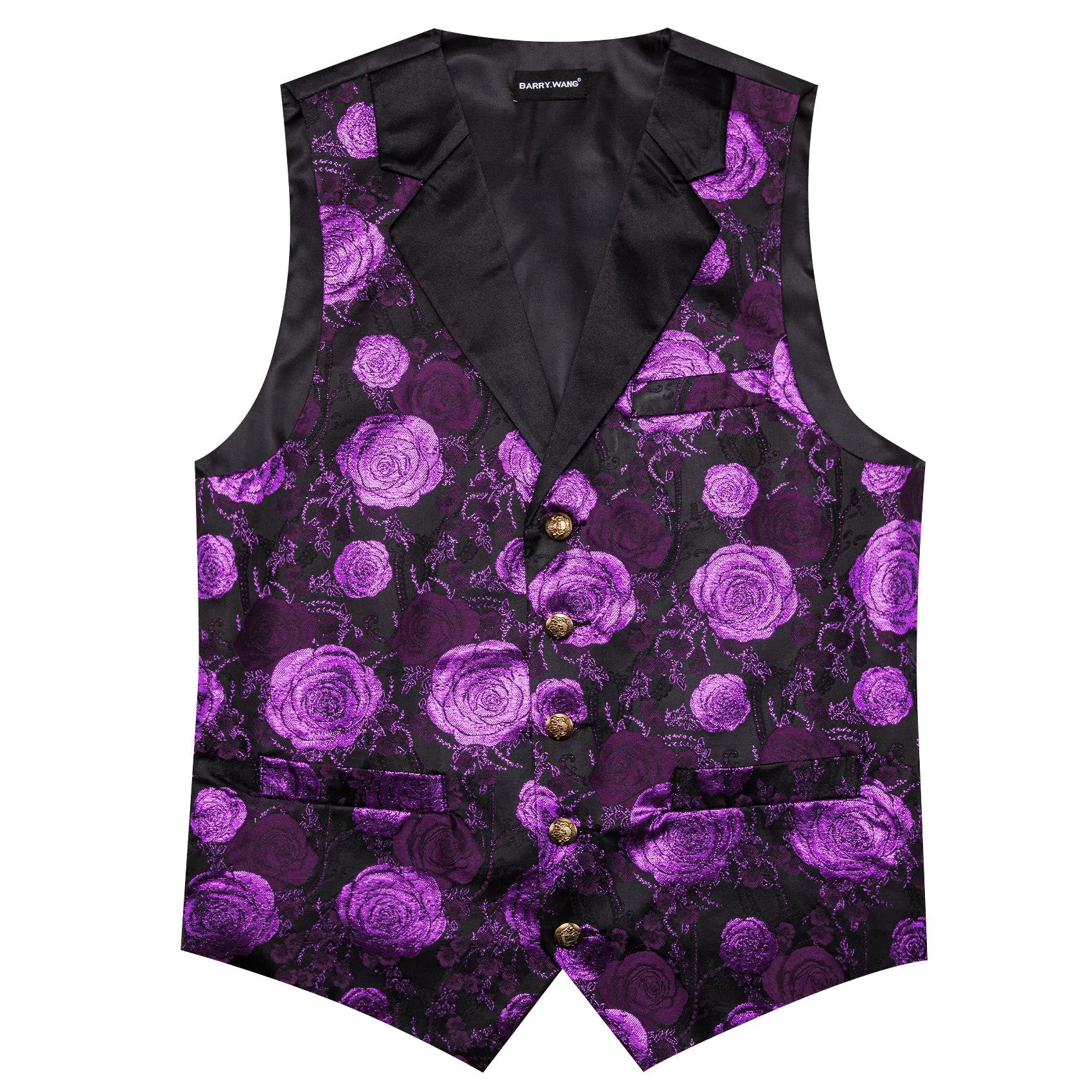 Barry. Wang Mens Collar Vest Purple Rose Floral Suit Waistcoat Tie Hanky Cufflinks Set sold by Barrywang product image thumbnail 4