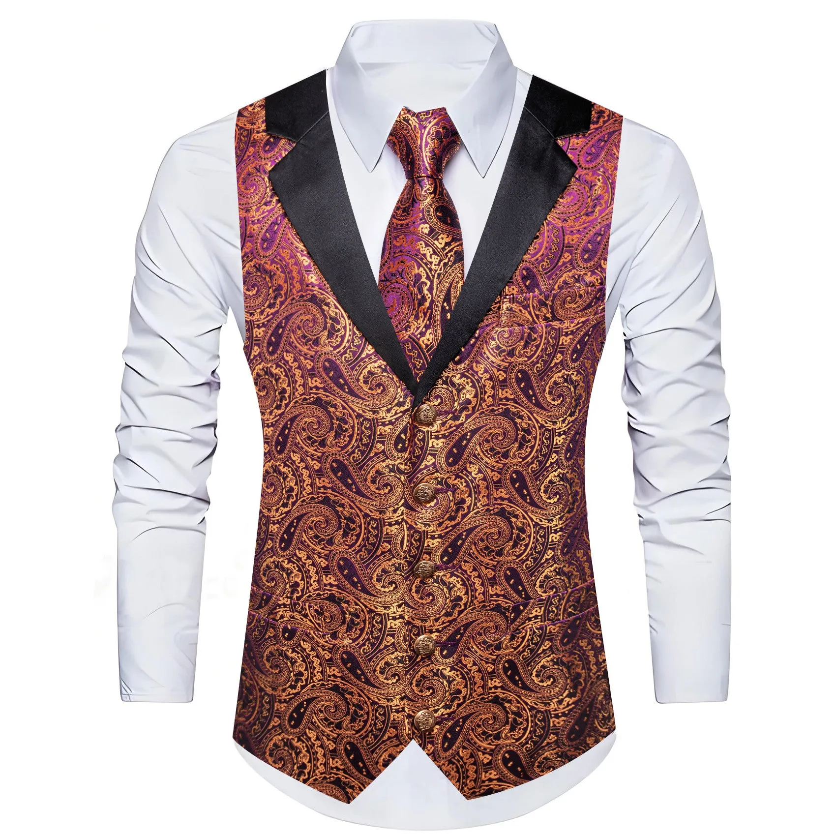 Barry. Wang Mens Gold Dress Vest Twilight Lavender Paisley Suit Vest Necktie Pocket Square Cufflinks Set sold by Barrywang product image thumbnail 2