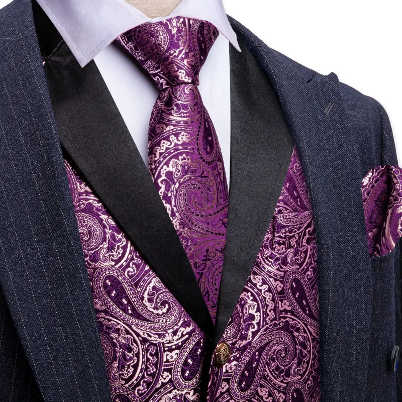 Barry. Wang Mens Paisley Suit Collar Vest Twilight Lavender Waistcoat Necktie Hanky Cufflinks Set sold by Barrywang