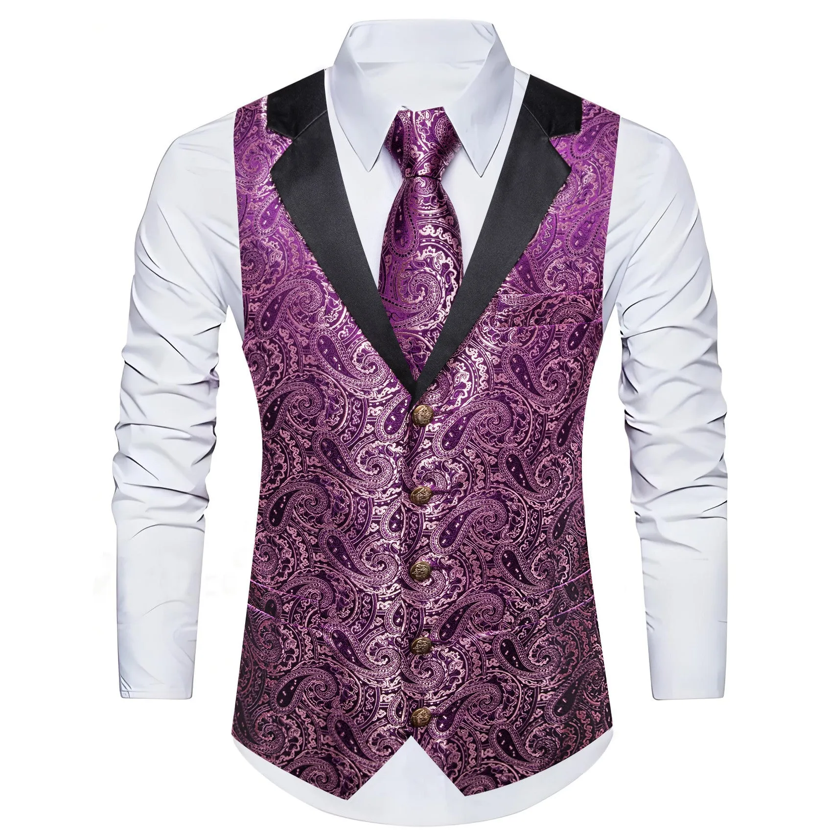 Barry. Wang Mens Paisley Suit Collar Vest Twilight Lavender Waistcoat Necktie Hanky Cufflinks Set sold by Barrywang product image thumbnail 4