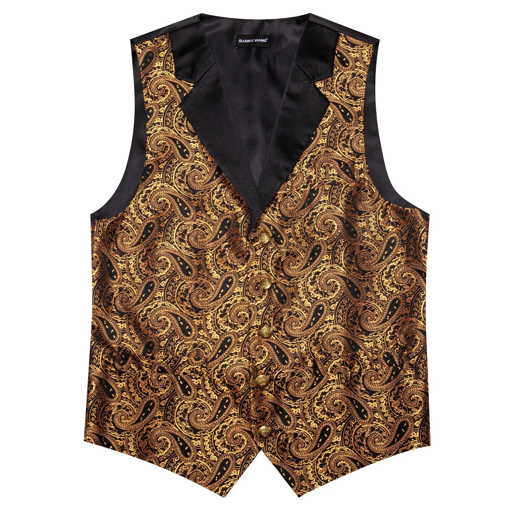 Barry. Wang Gold Paisley Dress Vest Notch-Lapel Collar Vest Necktie Pocket Square Cufflinks Set sold by Barrywang product image thumbnail 3