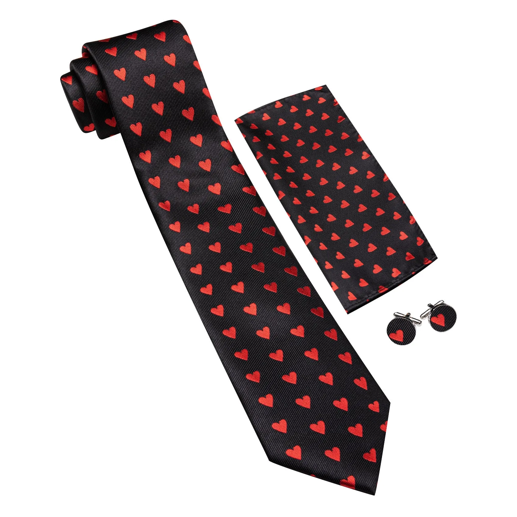 Barry. Wang Black Tie Red Heart Novelty Mens Tie Hanky Cufflinks Set sold by Barrywang product image thumbnail 4
