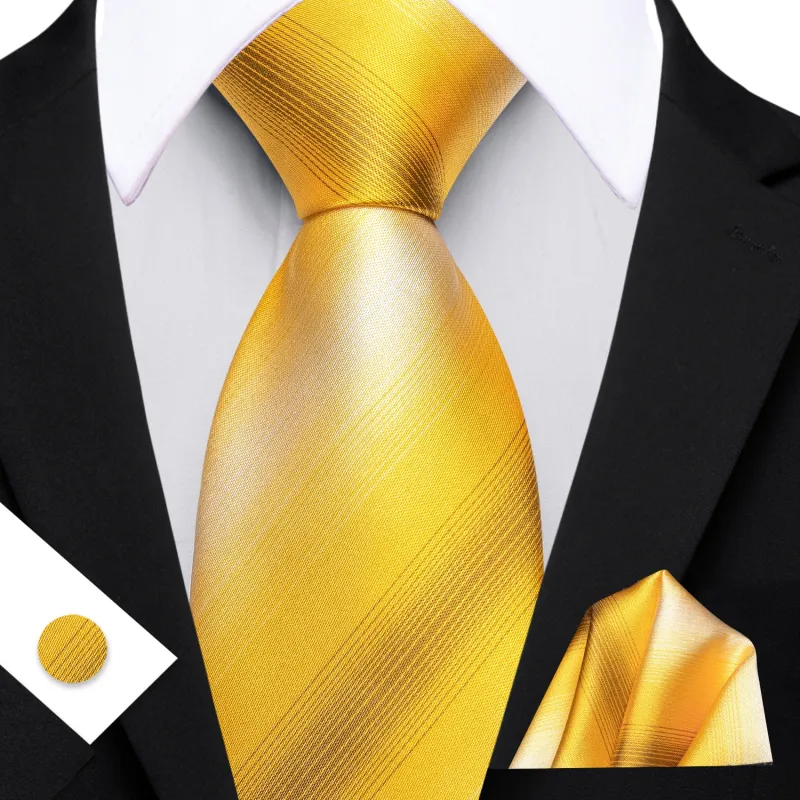 Barry. Wang Mens Tie Silk Mustard Yellow Striped Necktie Hanky Cufflinks Set sold by Barrywang