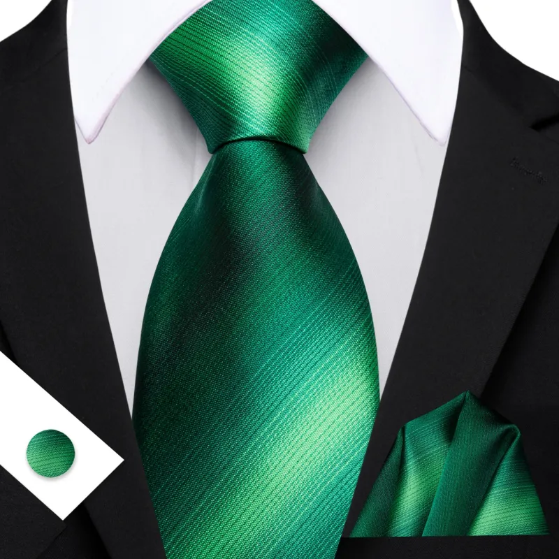 Barry. Wang Mens Emerald Green Necktie Striped Tie Formal Suit Tie Set sold by Barrywang