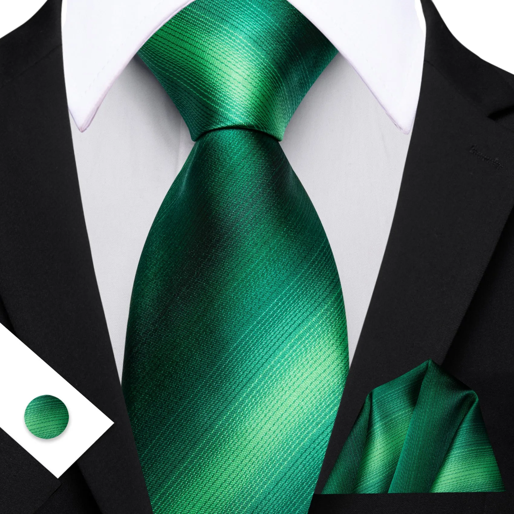 Barry. Wang Mens Emerald Green Necktie Striped Tie Formal Suit Tie Set sold by Barrywang