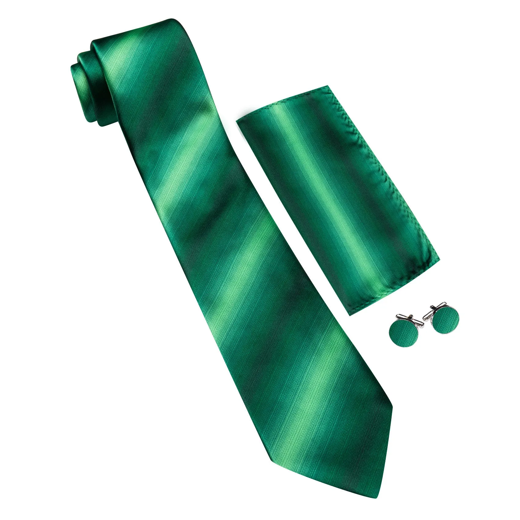 Barry. Wang Mens Emerald Green Necktie Striped Tie Formal Suit Tie Set sold by Barrywang product image thumbnail 4