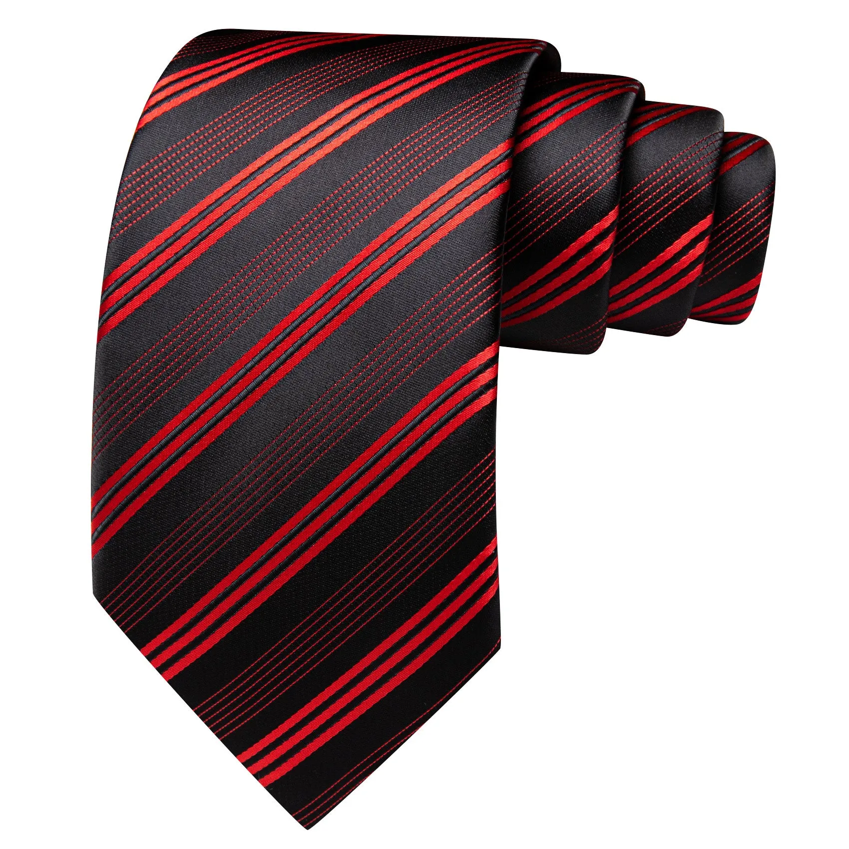 Barry. Wang Red Black Striped Tie Silk Necktie Pocket Square Cufflinks Set sold by Barrywang product image thumbnail 2