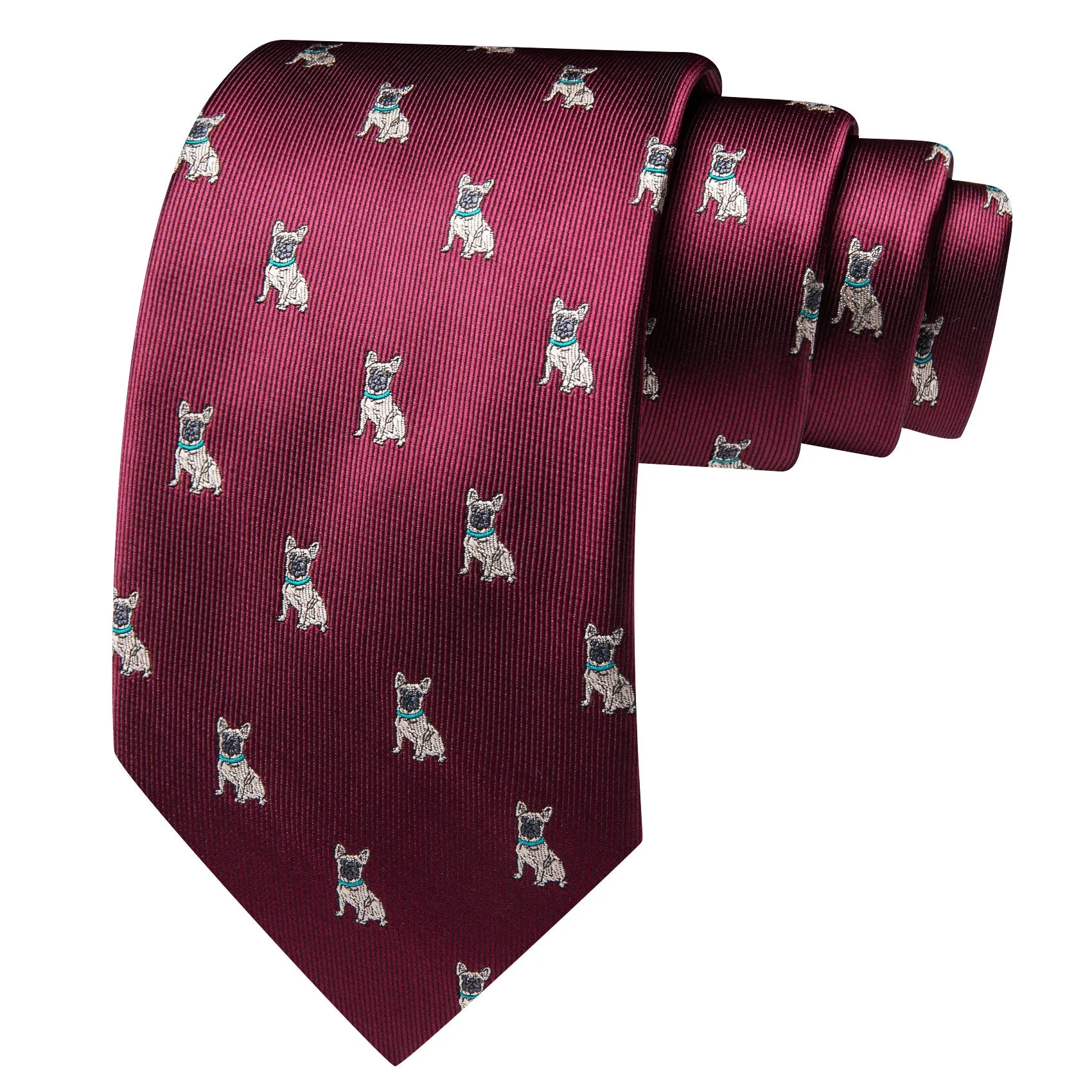 Barry. Wang Burgundy Necktie Cute Puppy Pattern Novelty Silk Tie Hanky Cufflinks Set sold by Barrywang product image thumbnail 2
