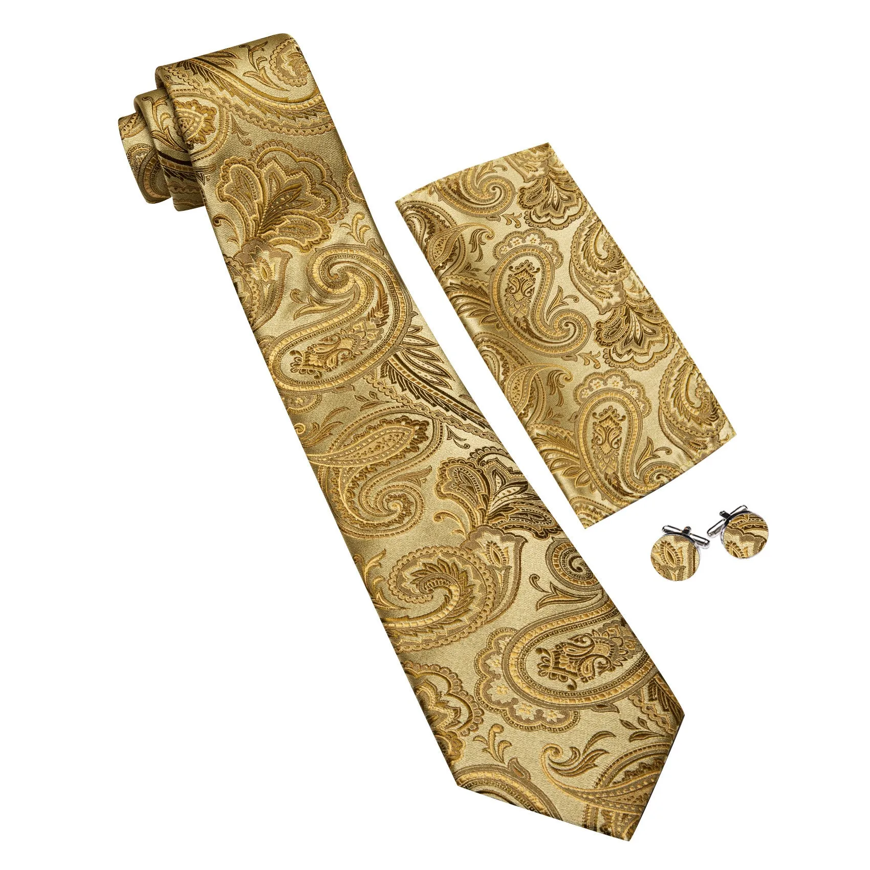 Barry. Wang Mens Paisley Tie Silk Gold Necktie Hanky Cufflinks Set sold by Barrywang product image thumbnail 4