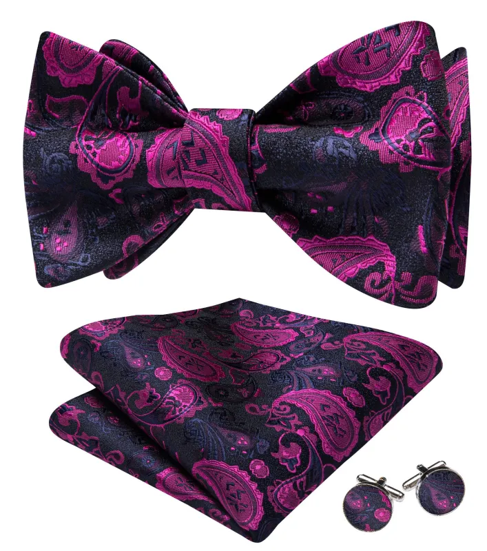 Barry. Wang Purple Pink Bowtie Mens Adjustable Paisley Self-tied Bow Tie Hanky Cufflinks Set sold by Barrywang