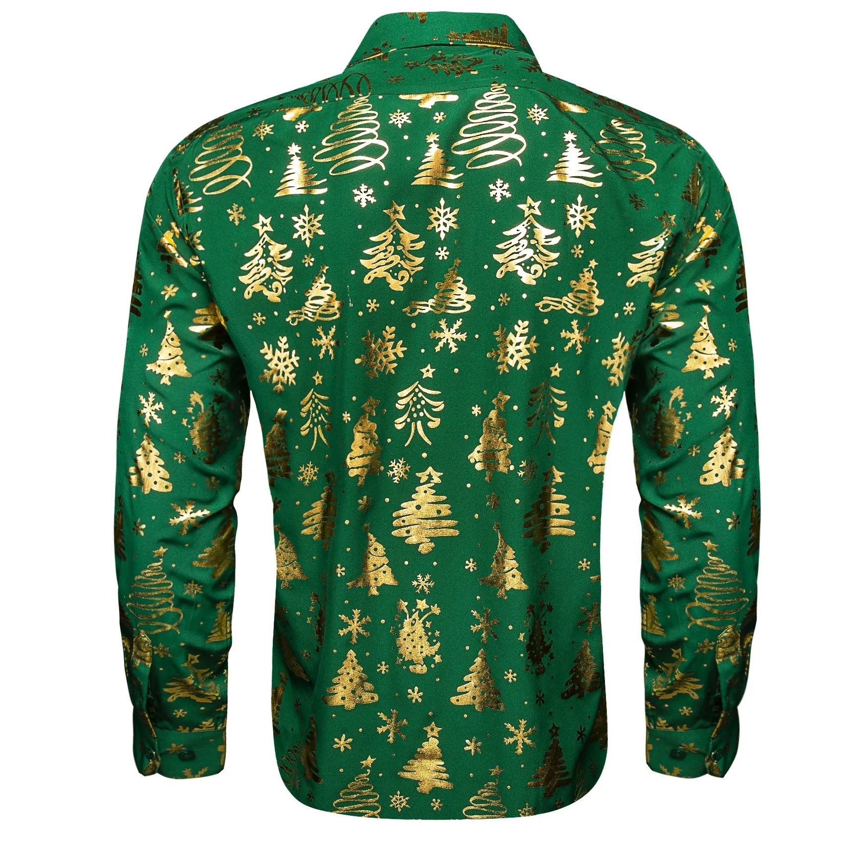 Barry. Wang Holiday Green Dress Shirt Gold Xmas Pattern Silk Mens Long Sleeve Shirt sold by Barrywang product image thumbnail 4